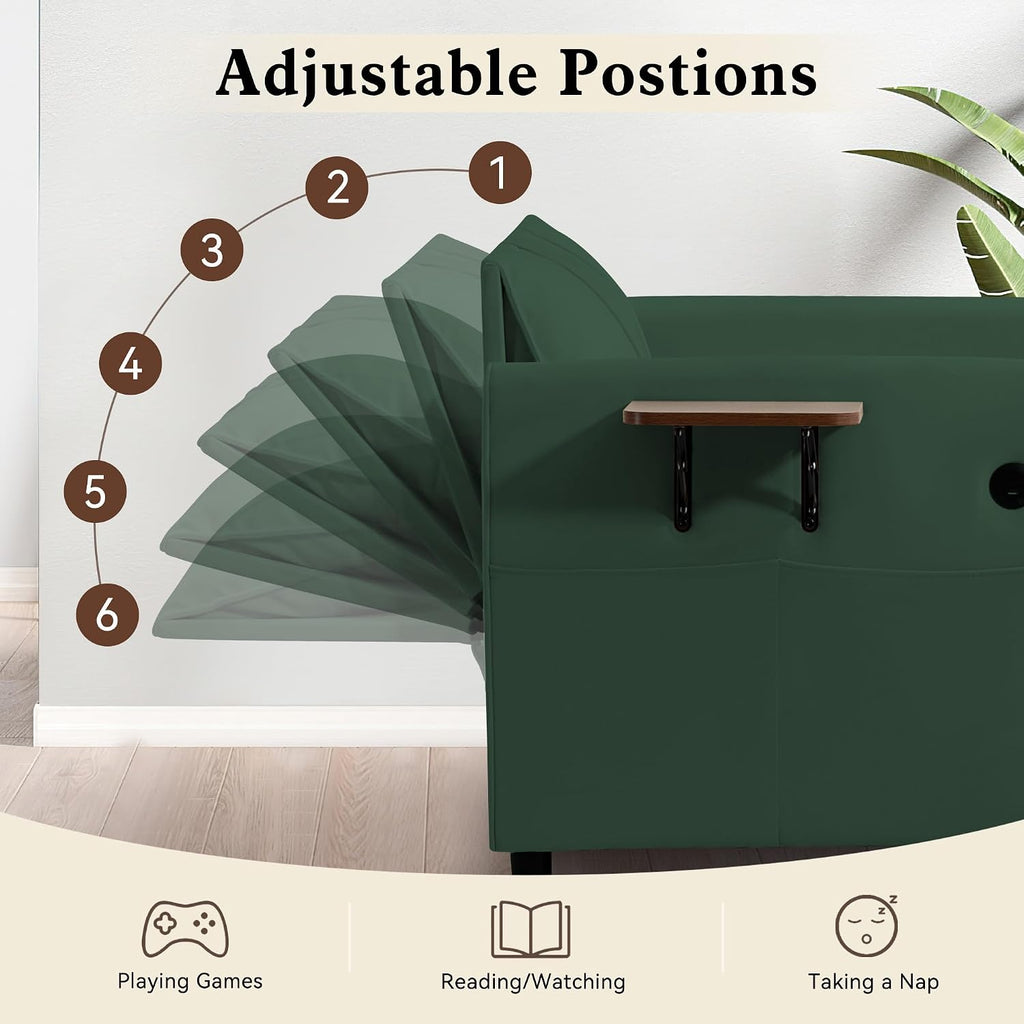 Suvivityse 90' Convertible Sleeper Chair Bed, 4 in 1 Pull Out Single Sofa Bed, Adjustable Backrest Recliner with USB Port, Storage Basket, Folding Side Table, for Living Room Apartment Small Place