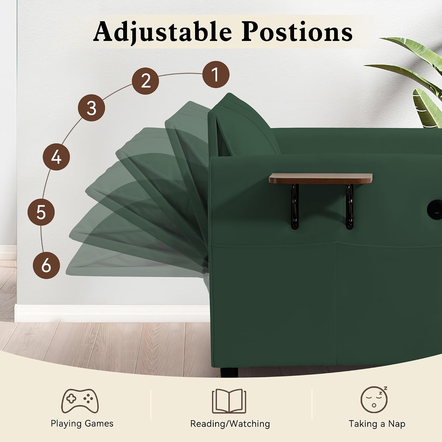 Suvivityse 90' Convertible Sleeper Chair Bed, 4 in 1 Pull Out Single Sofa Bed, Adjustable Backrest Recliner with USB Port, Storage Basket, Folding Side Table, for Living Room Apartment Small Place