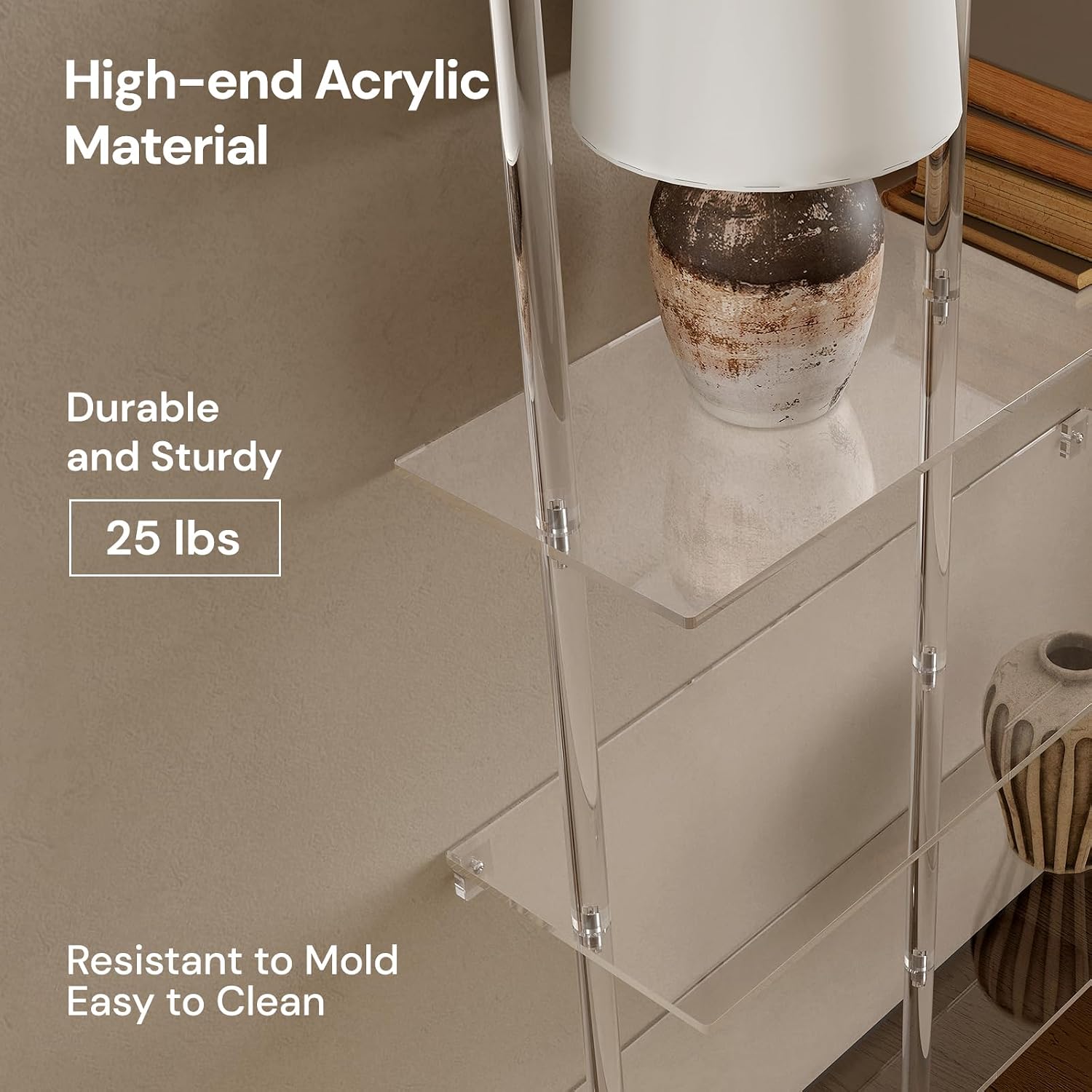 Narrow Acrylic Bookshelf, Wall Mounted, 6-Tier Clear Ladder Bookshelf with Open Shelves, Multipurpose Bookcase for Living Room, Bathroom, Office, Modern, 9.5' D x 29.5' W x 81.7' H