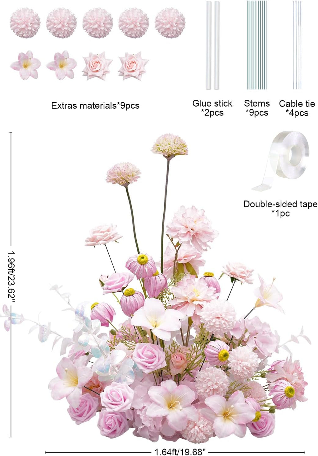 2pcs19inch Pink Free Standing Flowers Ball Bouquet Artificial Rose Arrangements Balls for Wedding Centerpieces Tables Chair Aisle Runner Flowers Decoration