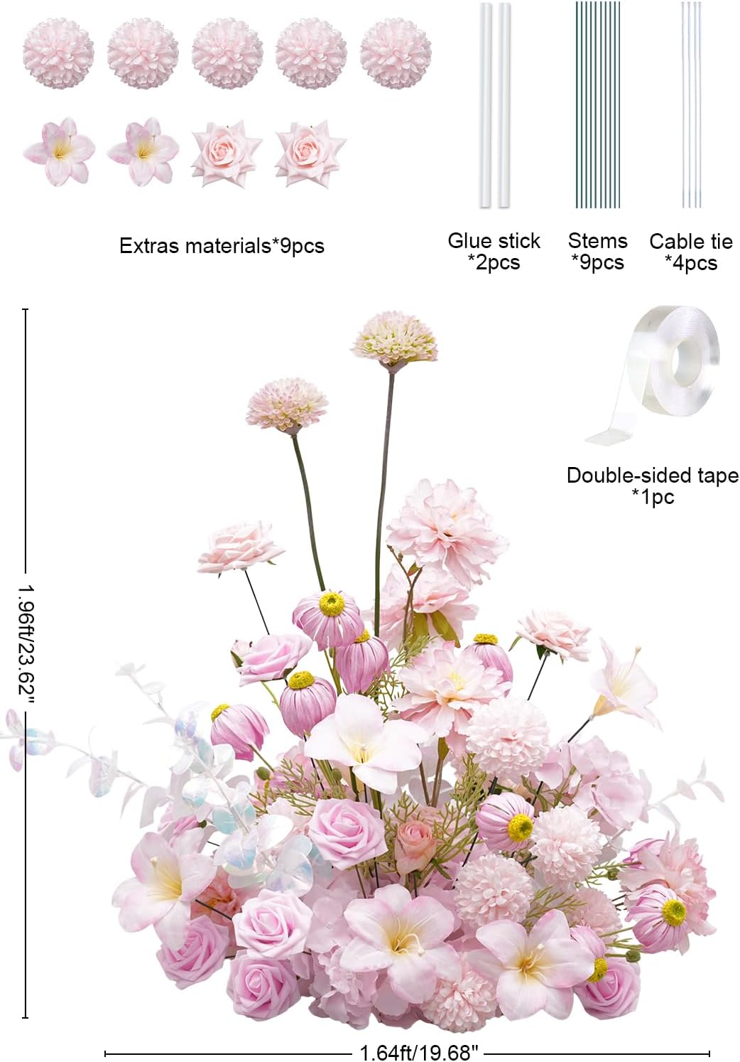 2pcs19inch Pink Free Standing Flowers Ball Bouquet Artificial Rose Arrangements Balls for Wedding Centerpieces Tables Chair Aisle Runner Flowers Decoration