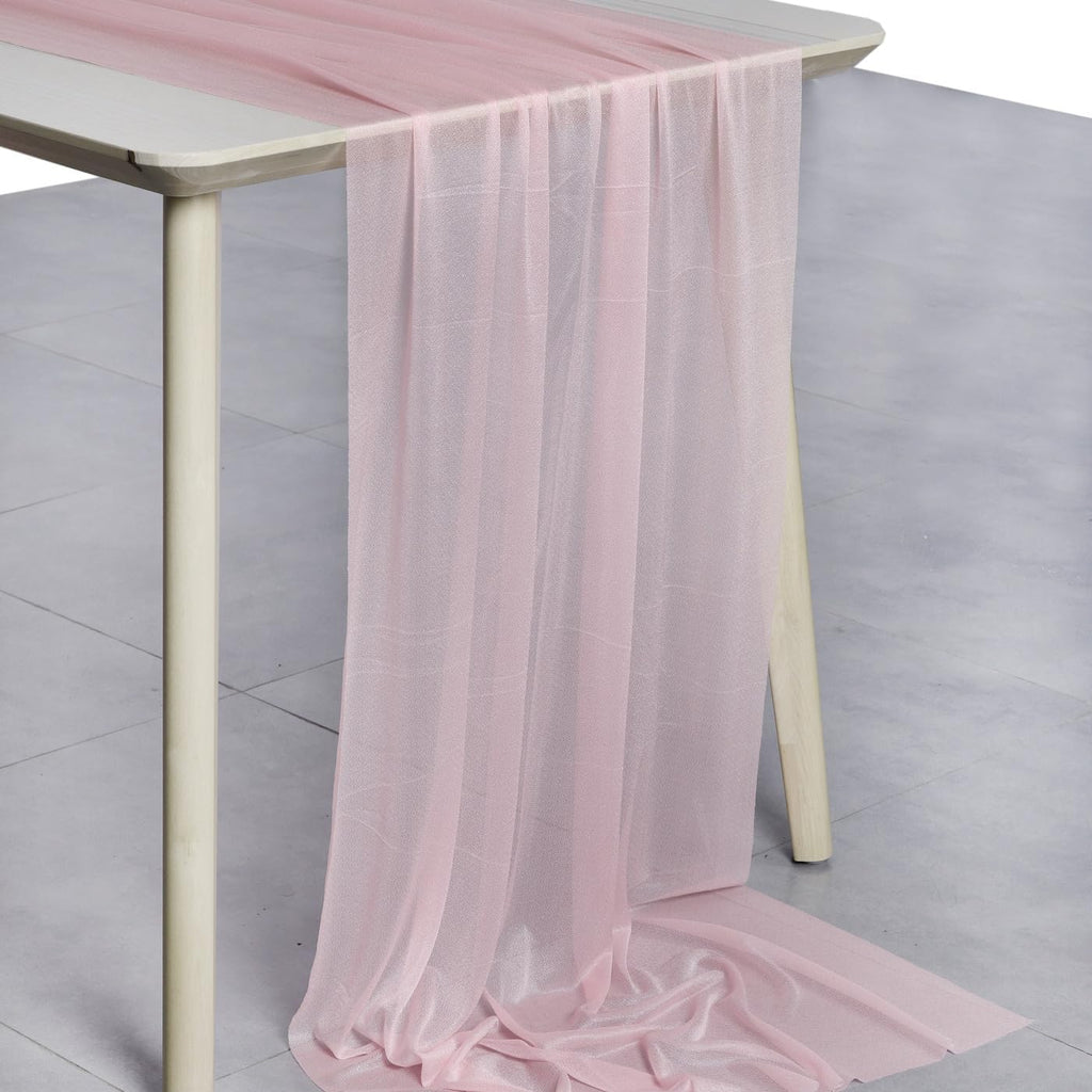 VDS 10ft Chiffon Table Runner 29x120 Inches Shimmer Sheer Centerpiece Cloth for Wedding Bridal Shower Birthday Graduation Engagement Ceremony Event Party Banquet Table Decoration (15 PC)(Blush Pink)