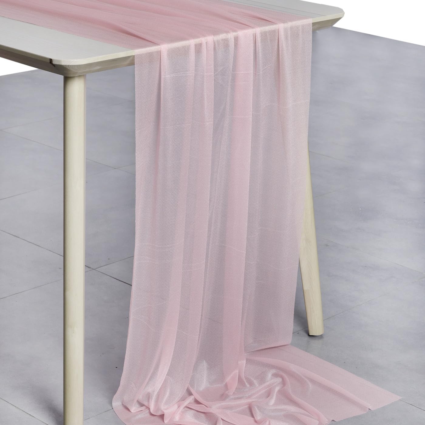 VDS 10ft Chiffon Table Runner 29x120 Inches Shimmer Sheer Centerpiece Cloth for Wedding Bridal Shower Birthday Graduation Engagement Ceremony Event Party Banquet Table Decoration (15 PC)(Blush Pink)