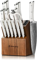 Emojoy Knife Set, 18 Piece Kitchen Knife Set with Block and Built-in Sharpener, Full Tang German Steel Knife Block Set for Kitchen, Razor Sharp Knives Set with Wooden Block