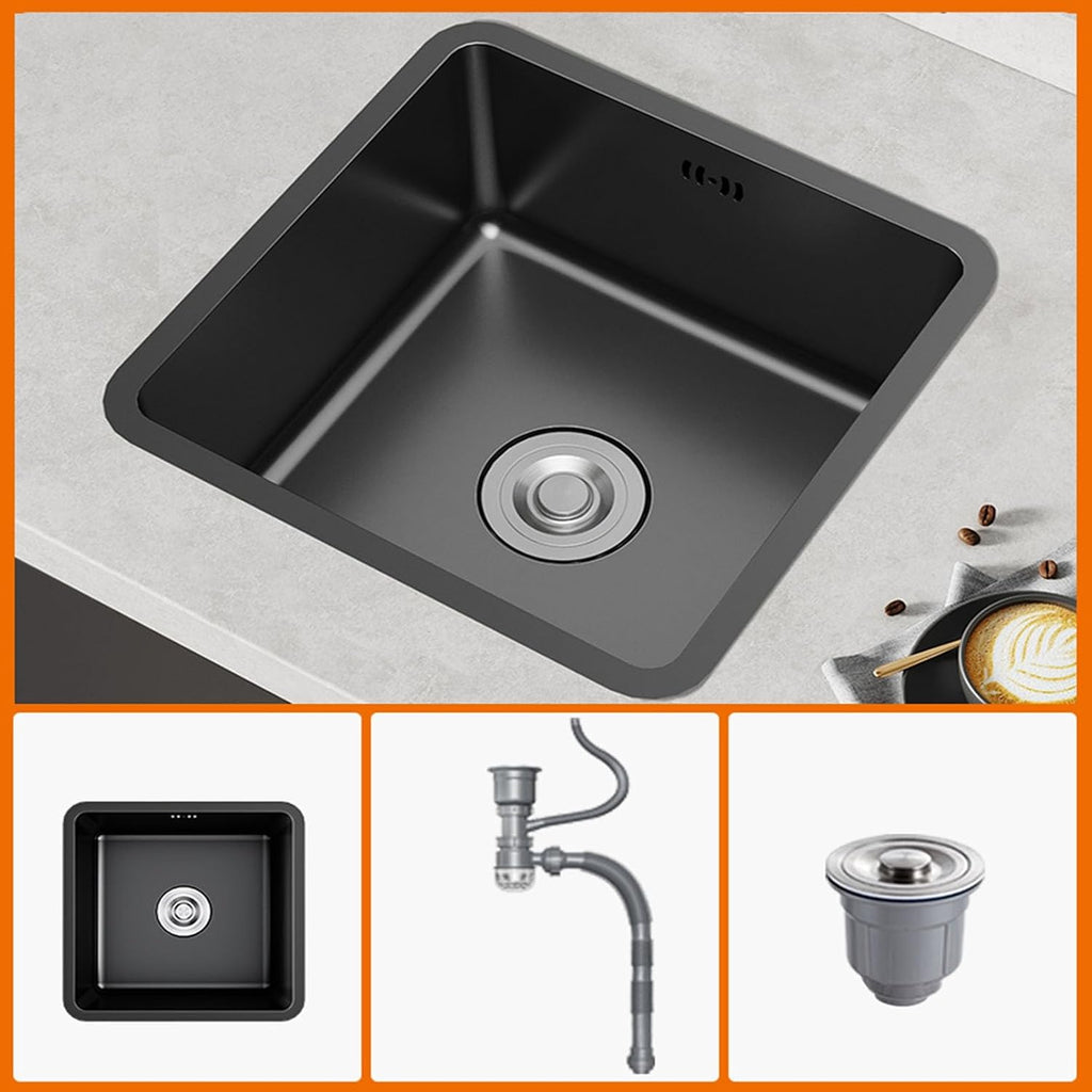 JATIBOSH Square Bar Sink Single Bowl Sink Kitchen Black Sink Stainless Steel Undercounter Small Vegetable Small Workstation Sink (Size : 35x35cm)