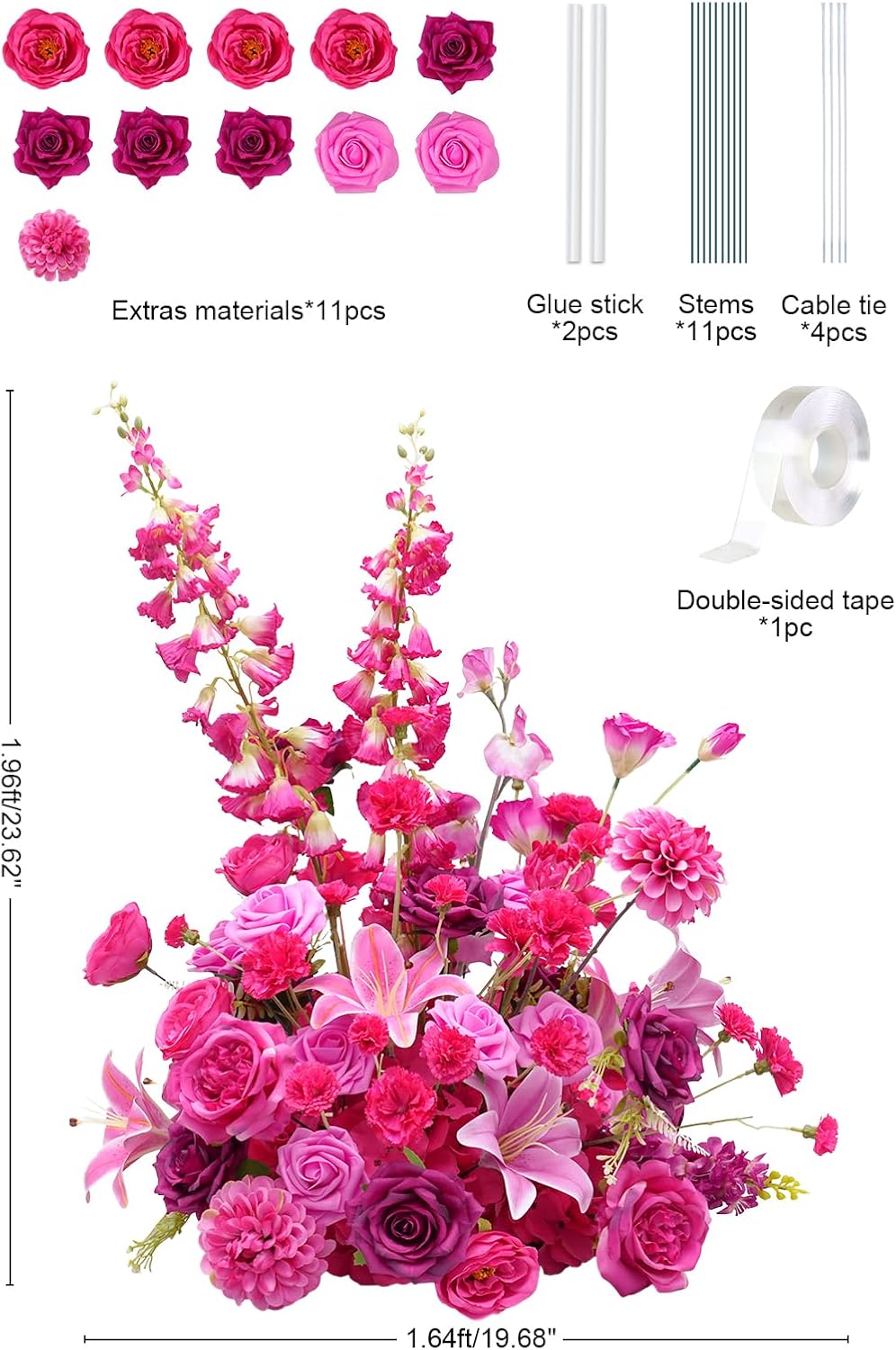 2pcs 19inch Hot Pink Free Standing Flowers Ball Bouquet Artificial Rose Arrangements Balls for Wedding Centerpieces Tables Chair Aisle Runner Flowers Decoration