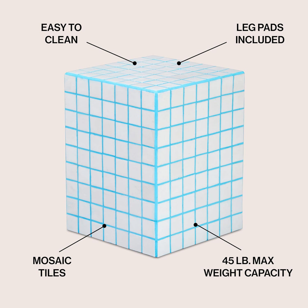 JONATHAN Y END2000E Callista 18' Modern Bohemian Ceramic Tiled Rectangle End Table, Side Table, Accent Table for Living Room, Bedroom, White/Neon Blue