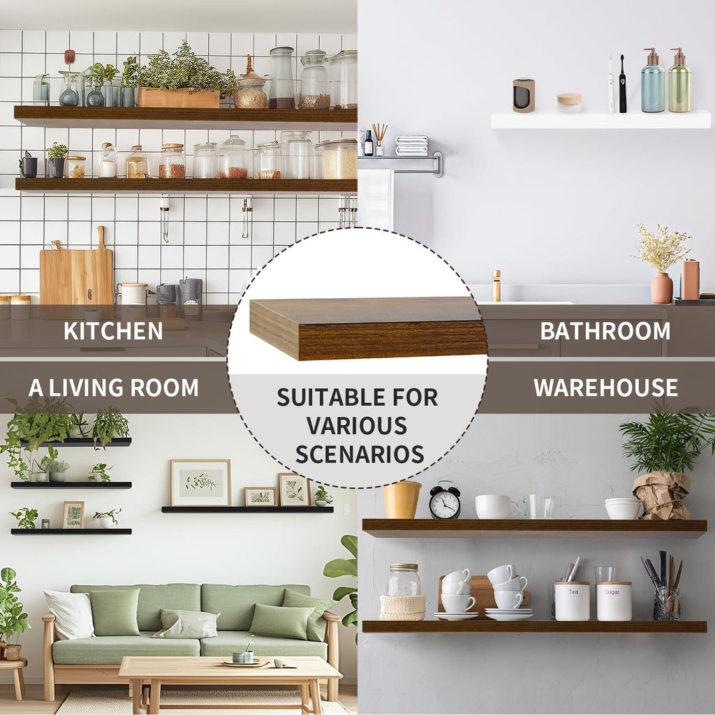 Floating Shelves for Wall, 35.4 inches Wall Mounted Rustic Wood Shelves for Bathroom, Living Room, Bedroom and Kitchen,Books,Room Decor - White,Set of 6