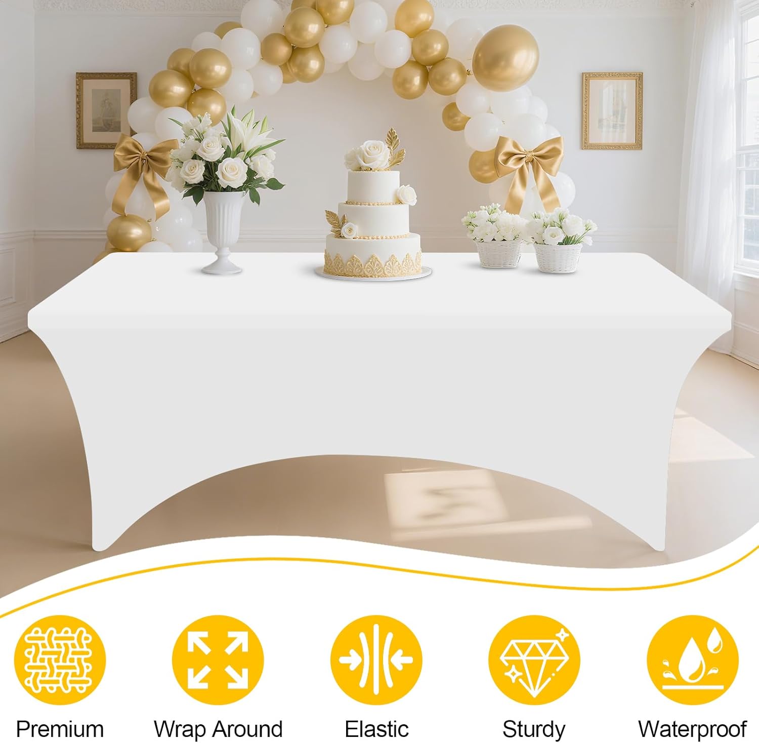 Smiry 12 Pack Spandex Table Cloth 6FT, Elastic Fitted Stretch Tablecloths, Washable and Wrinkle Free Rectangular Patio Table Cover for Outdoor, Wedding, Banquet & Parties (White, 72Lx30Wx30H Inch)