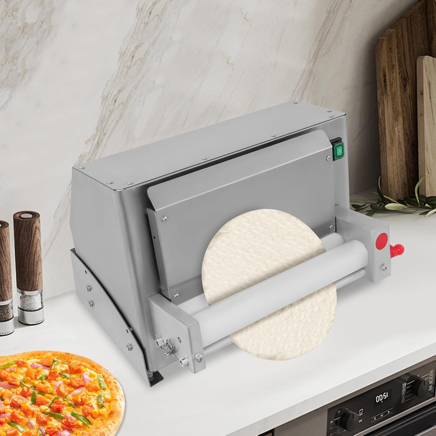 Electric Pizza Dough Roller Sheeter Machine, Automatic Commercial Pizza Press Making Machine 450W 110V Stainless Steel Pasta Maker Machine For Bakeries Pizzerias, Restaurants Kitchens (3-12in)