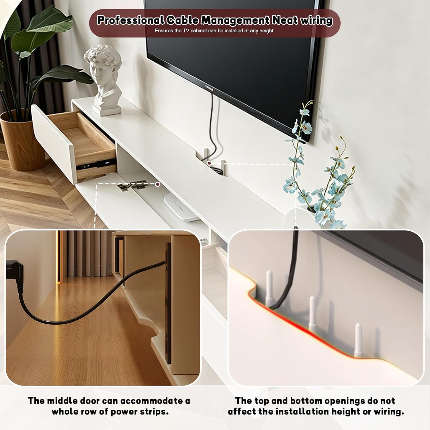 FPIGSHS Wall Mounted Media Console with 2 Drawers Solid Wood Floating TV Stand Hanging TV Shelf Entertainment Center TV Cabinet, for Home Office (B, 180cm/71in)