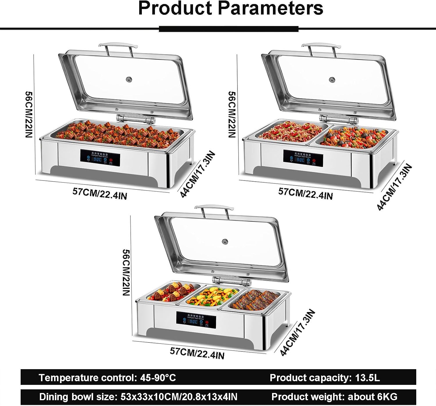 13.5L Electric Chafing Dish - 1/2/3-Grids, Buffet Servers Warmers for A Variety of Dishes, Large Capacity Warming Tray, Removable Design for Easier Cleaning and Maintenan,Grid