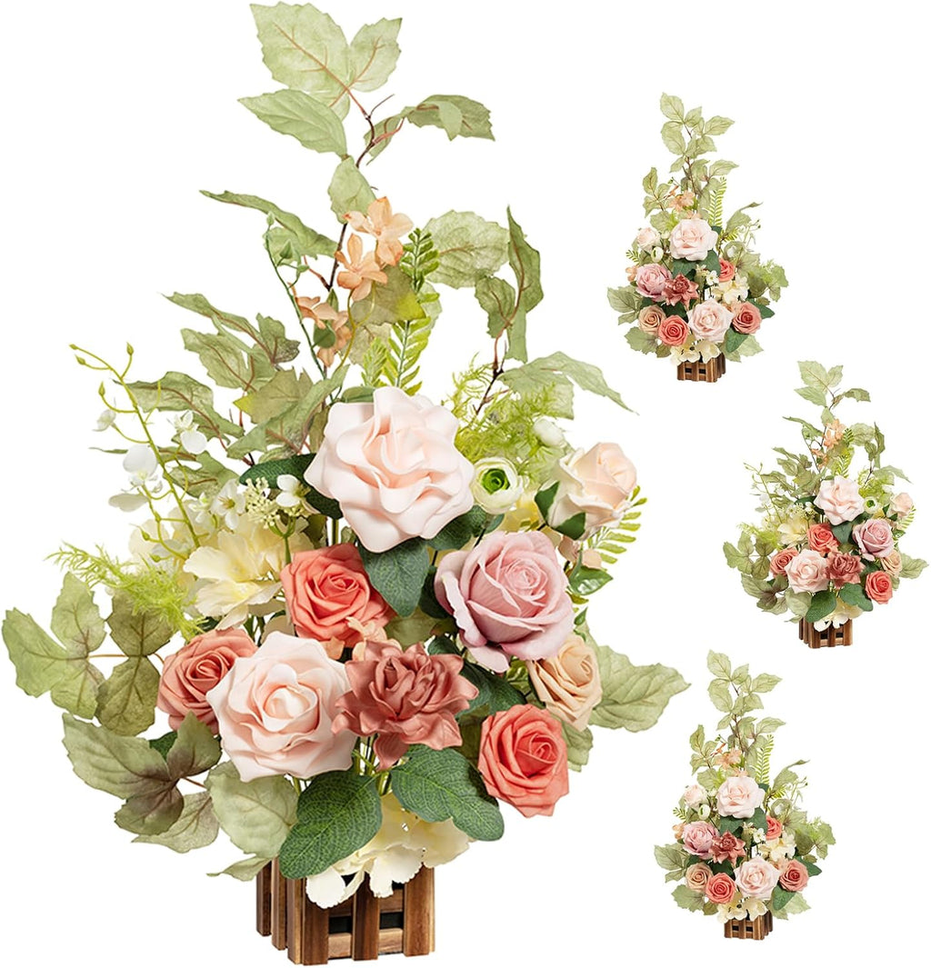 Ling's moment 17.5' Tall Standing Artificial Flowers Arrangements 4pcs Fall Wedding Aisle Runner Chair Decorations Blush & Pink Centerpieces for Ceremony Reception Rose Floral Party Outdoor