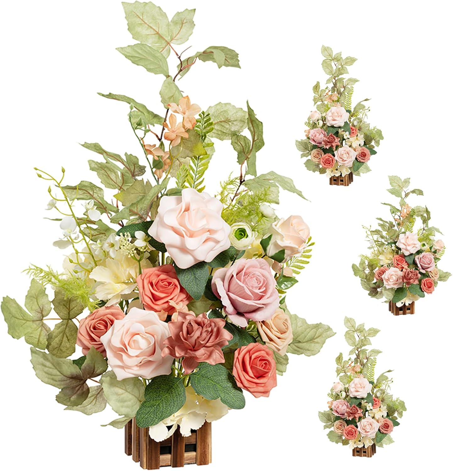 Ling's moment 17.5' Tall Standing Artificial Flowers Arrangements 4pcs Fall Wedding Aisle Runner Chair Decorations Blush & Pink Centerpieces for Ceremony Reception Rose Floral Party Outdoor