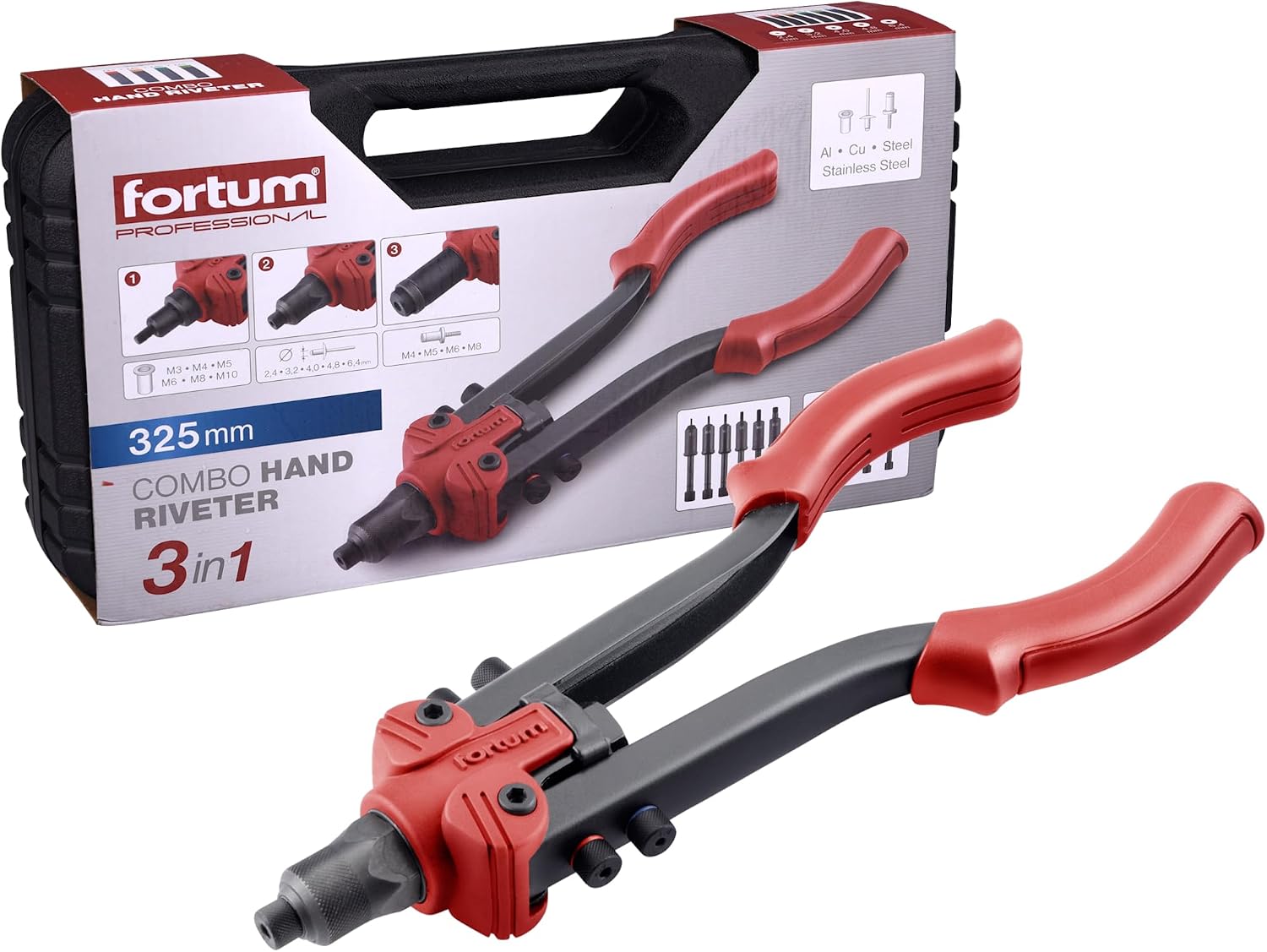 Combination Hand Riveter for Blind Rivet Screws M3-M8, Blind Rivets 2.4-6.4 mm & Thread Rivets M3-M10 I Rivet Nut Pliers for Rivet Nuts, Pop Rivets & Screw Rivets