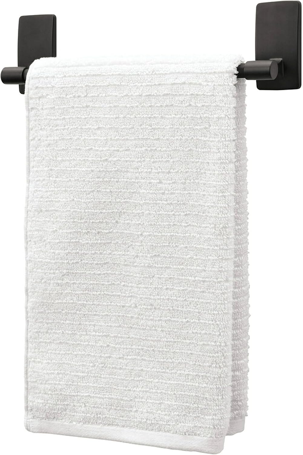 Command Hand Towel Bar Matte Black with Water Resistant Strips,Bathroom Decor,9 in Bar Length Holds up to 3 lbs,(Pack of 8)