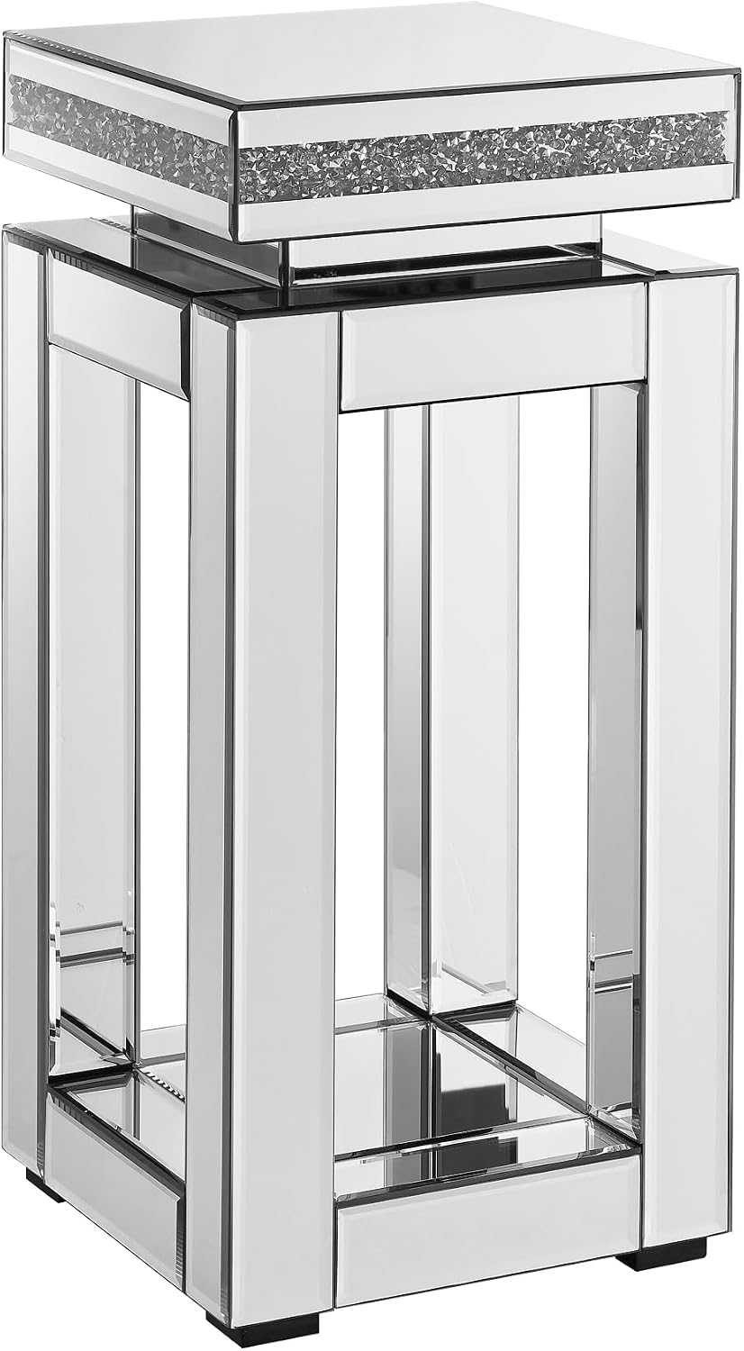Mirrored End Table Square with Crystals, 2-Tier Modern Small Sofa Table with Storage, Silver Accent Table for Living Room, Bedroom, Coffee, and Small Spaces