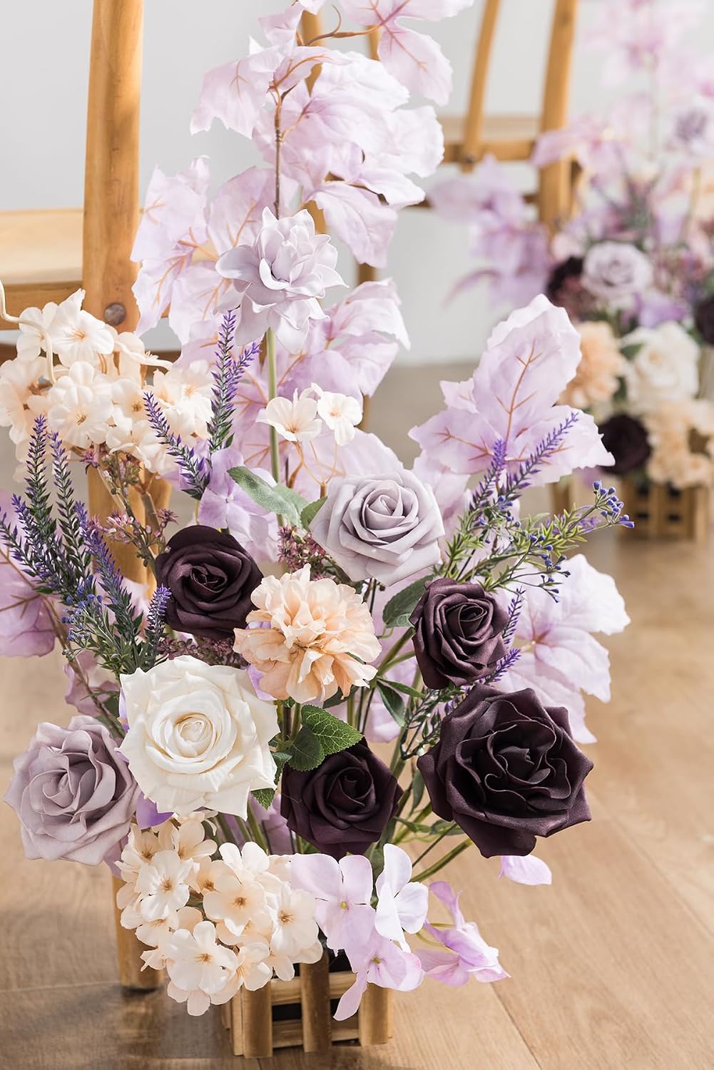 Ling's moment 17.5' Tall Standing Artificial Flowers Arrangements 4 pcs Wedding Aisle Runner Chair Decorations French Lavender Plum Centerpieces Ceremony Reception Rose Floral Party Outdoor