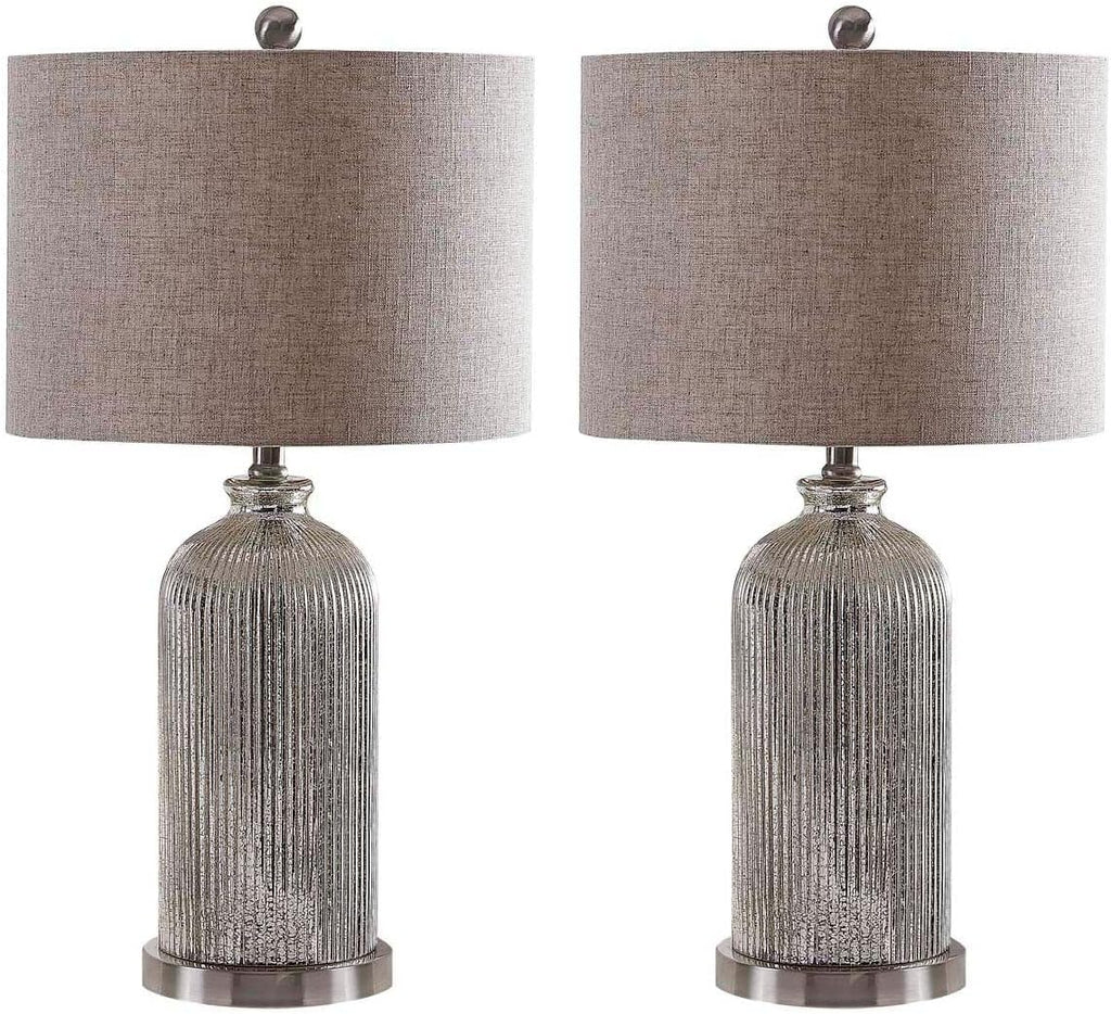 SAFAVIEH Lighting Collection Ashson Modern Contemporary Rustic Farmhouse Silver/ Ivory 26-inch Bedroom Living Room Home Office Desk Nightstand Table Lamp Set of 2 (LED Bulbs Included)