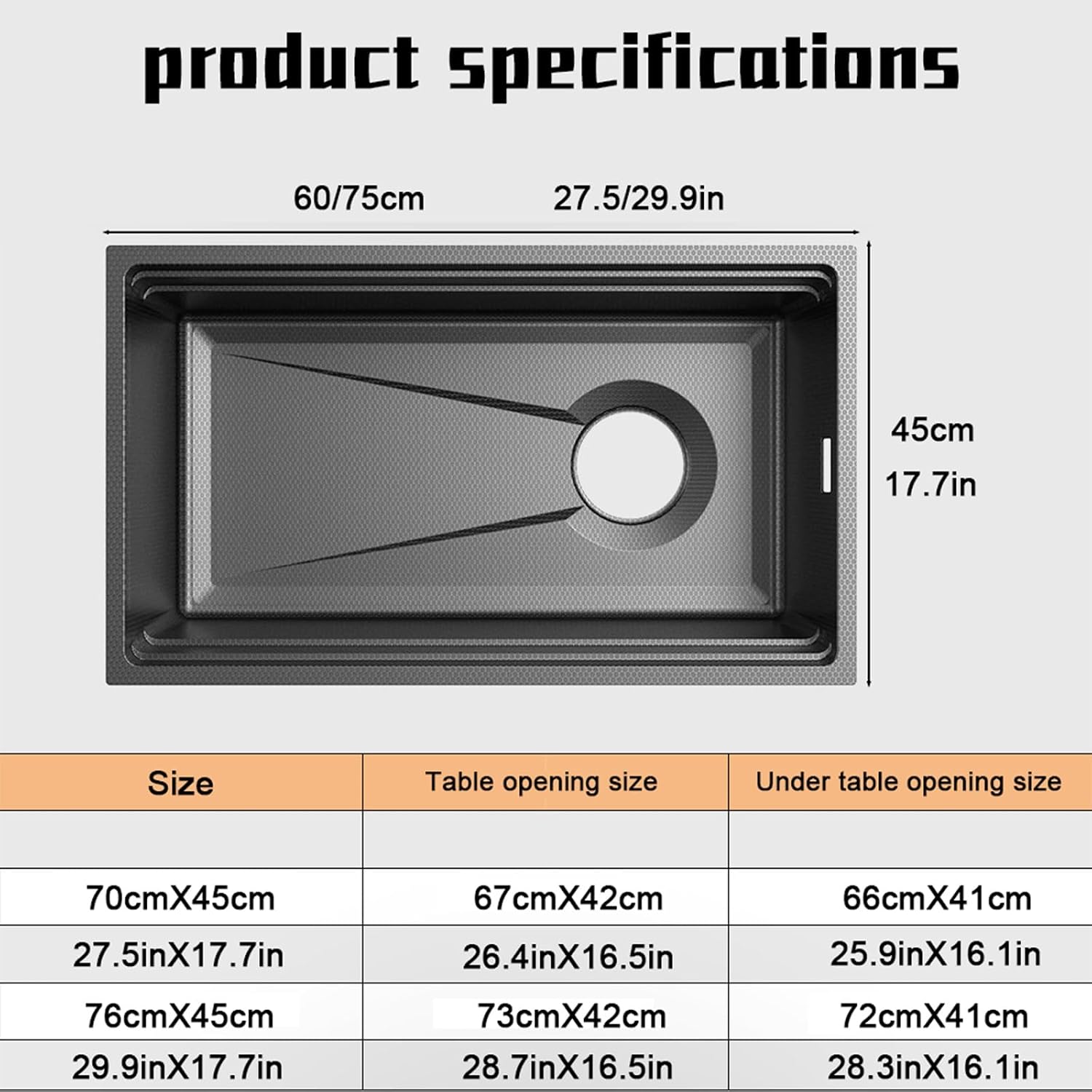 JATIBOSH Kitchen Sink Workstation Black Stainless Steel Kitchen Sink Workstation Ledge Undermount Single Bowl Sink Basin (Color : BK, Size : 70cmX45cm)