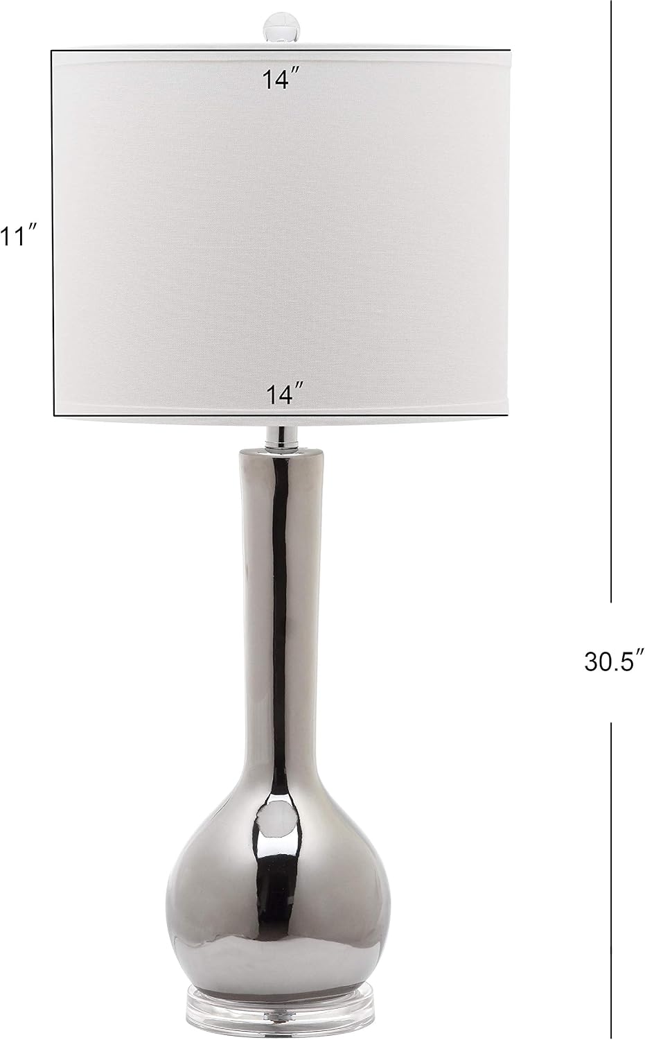 SAFAVIEH Lighting Collection Mae Long Neck Modern Contemporary Silver Ceramic 31-inch Bedroom Living Room Home Office Desk Nightstand Table Lamp Set of 2 (LED Bulbs Included)