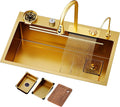 Golden Waterfall Sink Stainless Steel Sink Golden Waterfall Faucet Recessed Single Bowl Sink Complete Accessories (