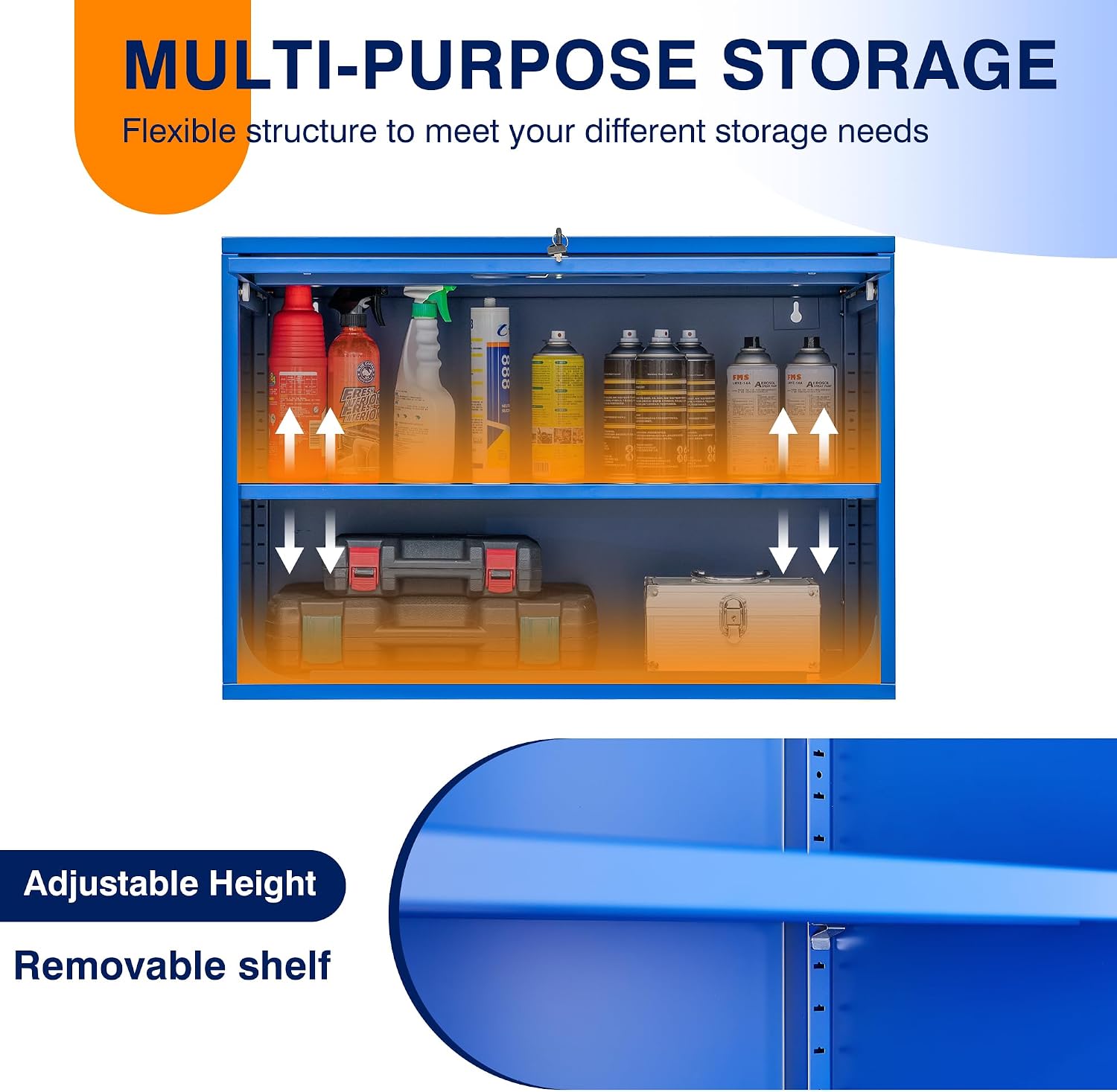 Yizosh Metal Garage Wall Cabinet with Doors and Shelves, Wall Mounted Metal Storage Cabinet, Floating Garage Tool Cabinet for Garage, Basement, Kitchen, Warehouse (Blue, 21.6' H)