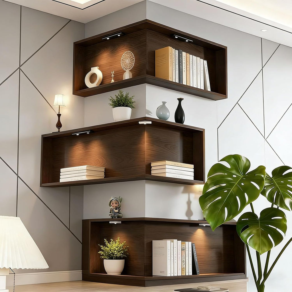 Floating Corner Shelves, Modern Corner Shelf Wall Mounted for Bedroom & Living Room, Easy Install Display Shelf for Books & Decor(3 Pack,L-Shape 40 x 20 x 20 cm)