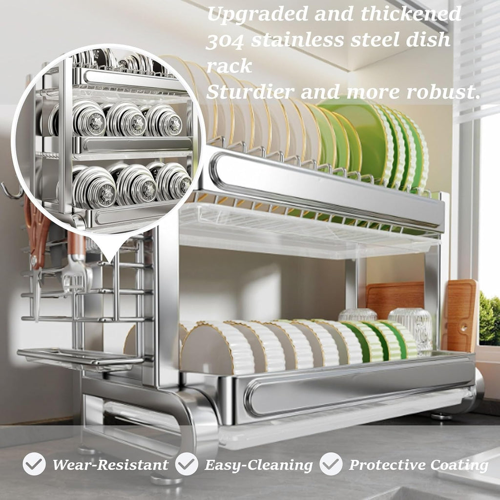 304 Stainless Steel Draining Rack,Kitchen Storage,Household Multifunctional Bowl,Suitable for Sink countertops, for(Stainless Steel 43cm/16.9in,Triple Layer)
