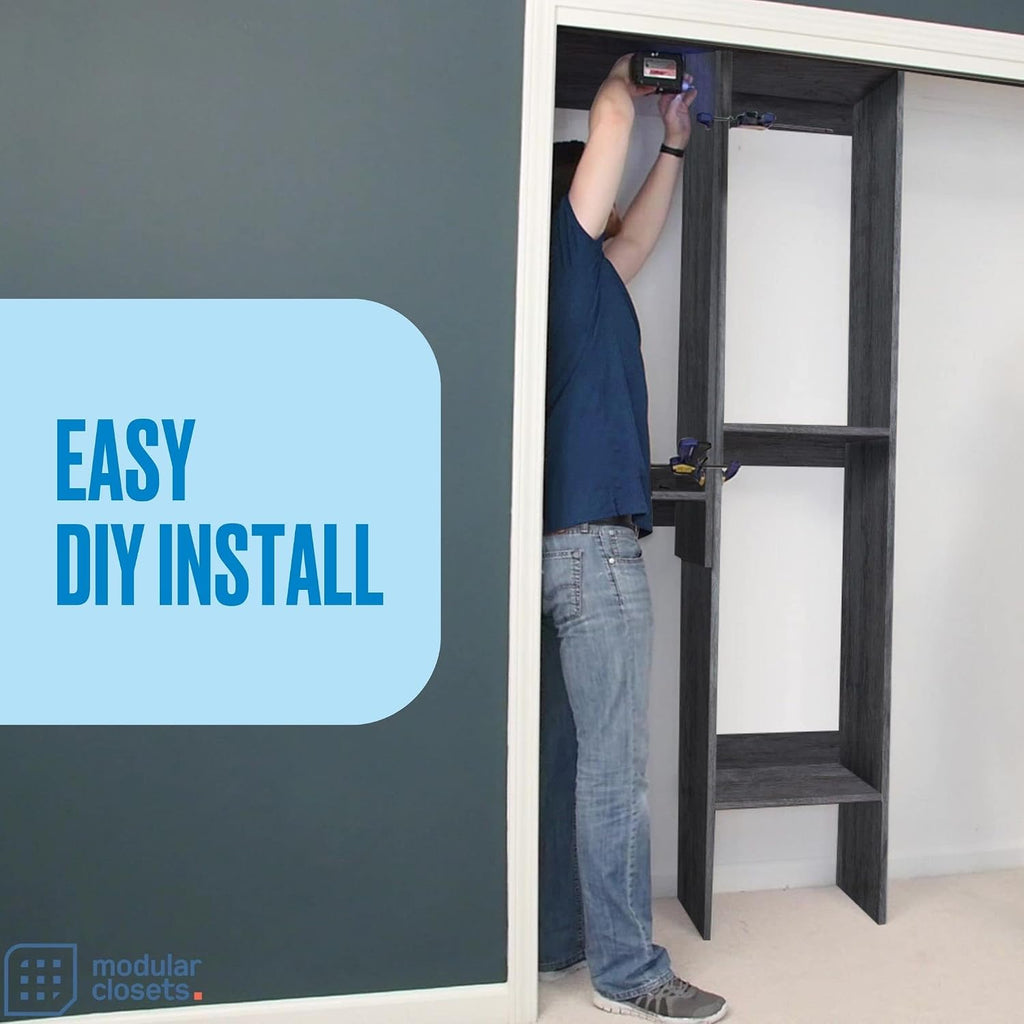 Double Hanging Closet Unit - Modular Corner Closet System - Grey, 18 inches Wide - Includes Shelves
