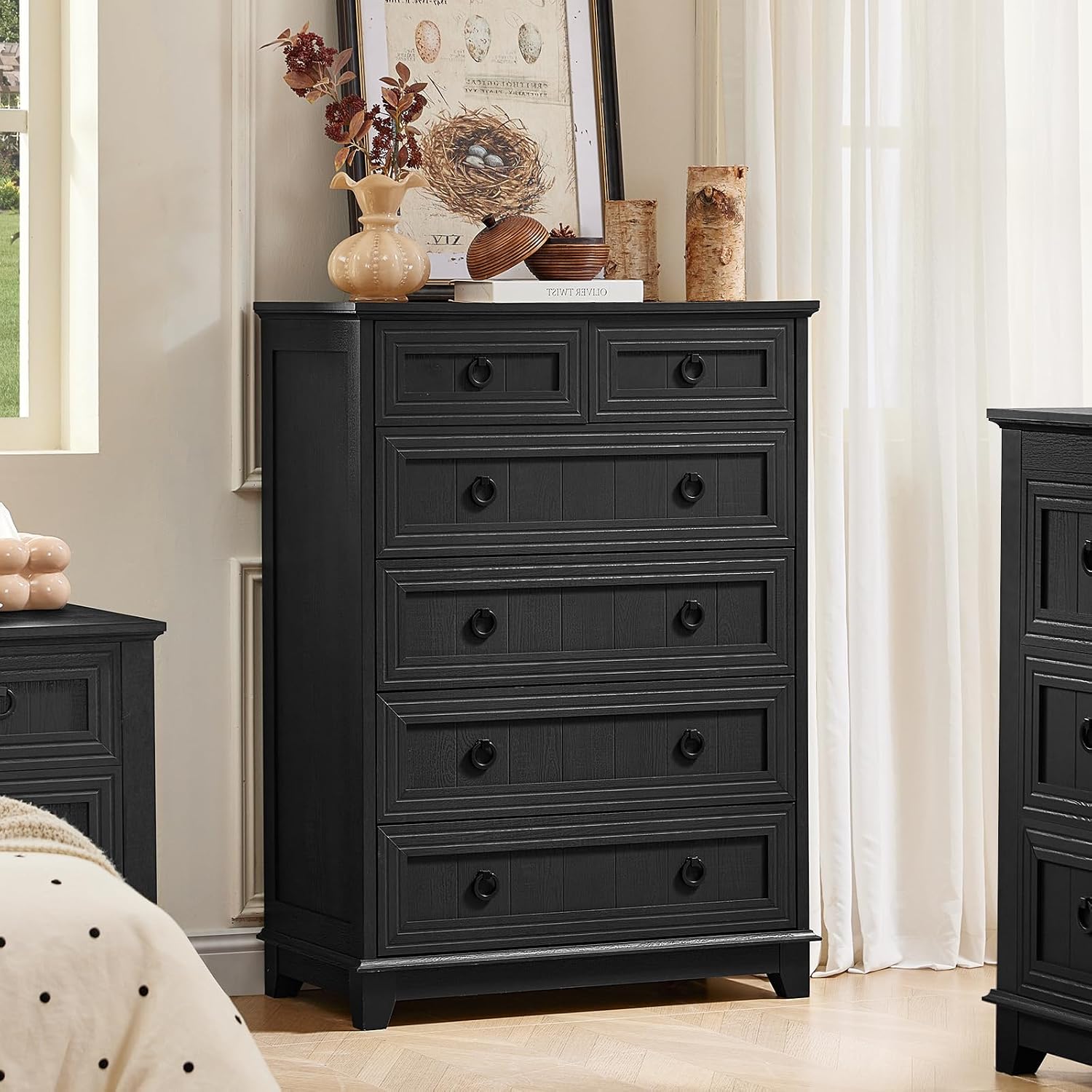 Joaxswe Farmhouse 6 Drawer Dresser for Bedroom Set of 2, 41' Tall Small Dressers & Chest of Drawers, Rustic Wood Dresser with Metal Handle, Storage Organizer Closet for Living Room, Hallway, Entryway