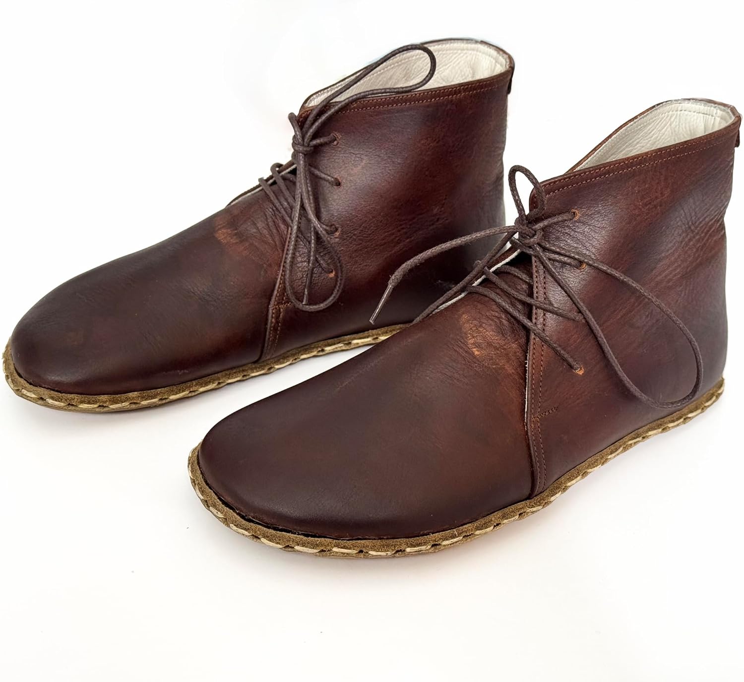 Handmade Leather Grounding Shoes with Copper Rivets | Wide Toe Box Boot | Natural Leather Barefoot Boot | Bitter Brown