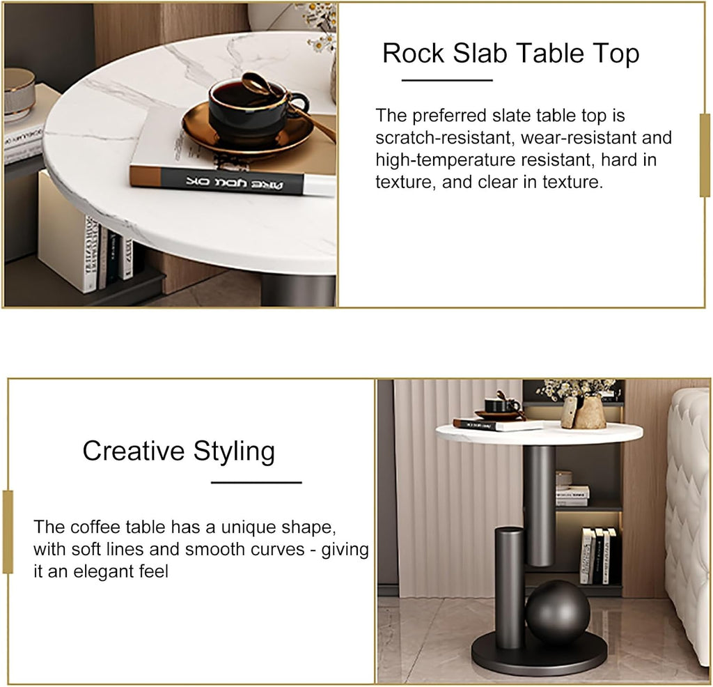 Round Side Table, Accent End Table, Sofa Side Table, Small Drink Table, Great for Living Room, Bedroom, Indoor & Outdoor (Color : Black+Gold, Size : 45x55cm)