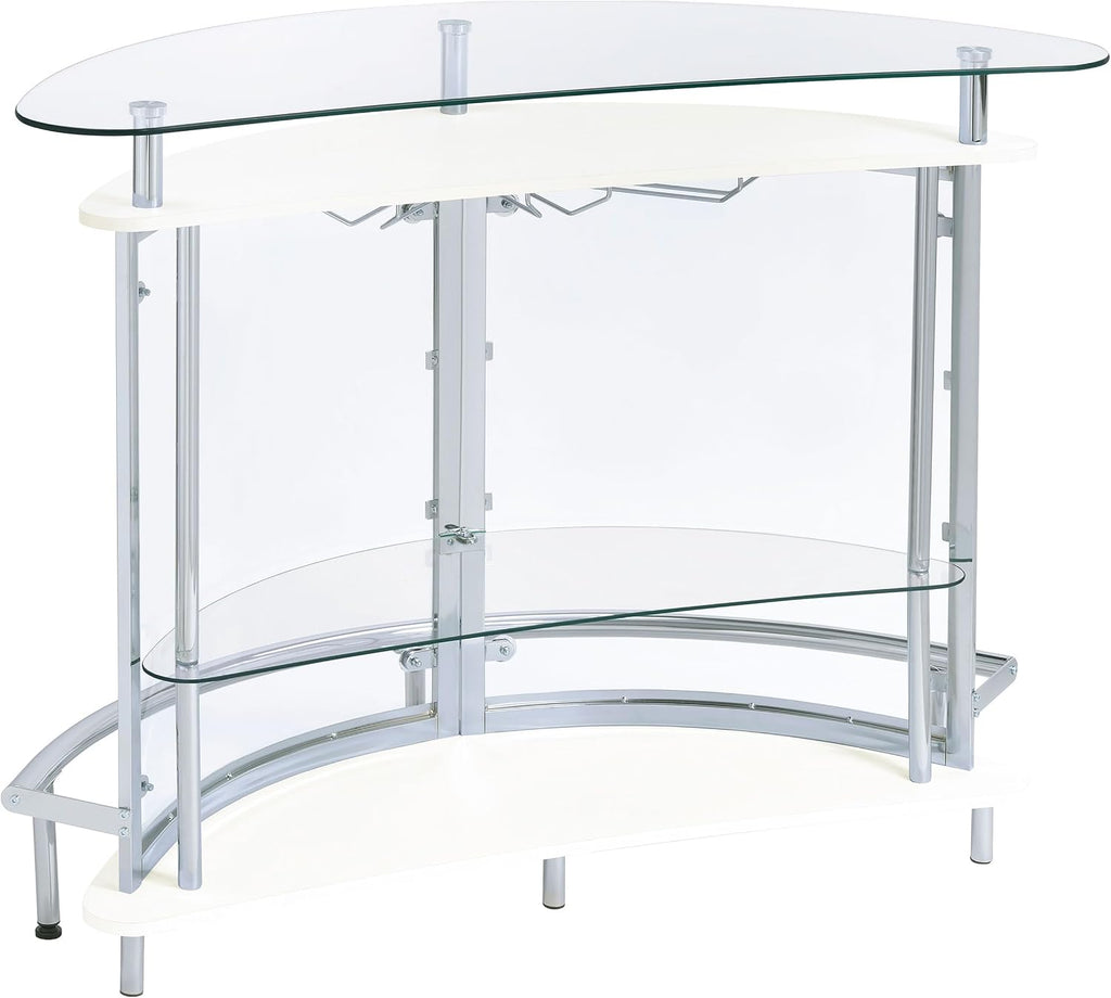 Coaster Home Furnishings Amarillo Glass Top Freestanding Home Bar Cabinet, Modern Liquor Cabinet with 2 Shelves and Wine Glass Rack, White