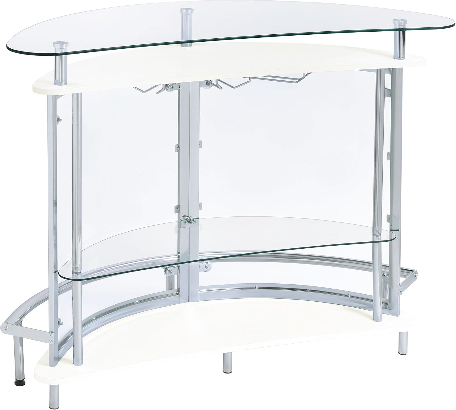 Coaster Home Furnishings Amarillo Glass Top Freestanding Home Bar Cabinet, Modern Liquor Cabinet with 2 Shelves and Wine Glass Rack, White