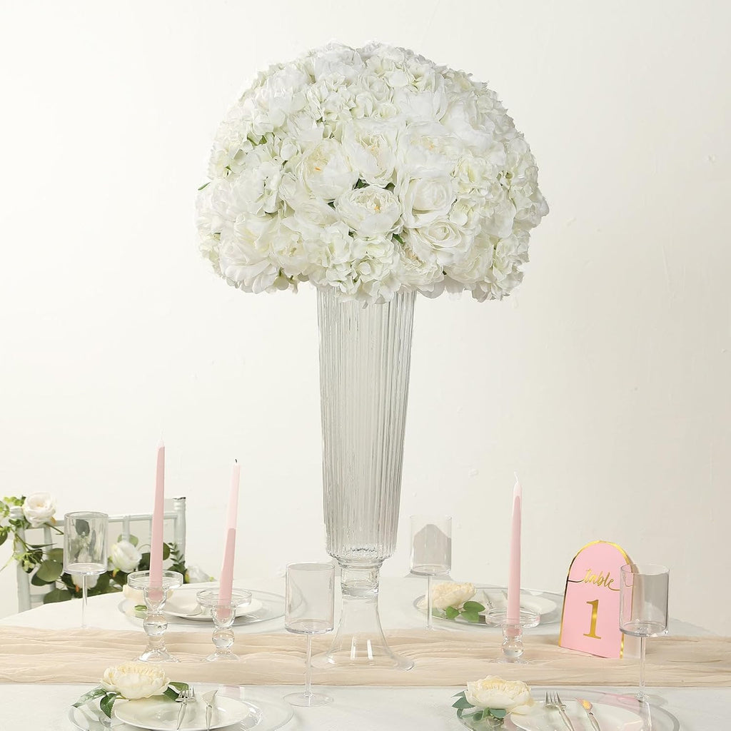 Efavormart 20 inch Ivory Pre-Arranged Artificial Rose Flower Ball, Large High-Density Silk Rose Centerpiece Arrangement for Classic Wedding Staging and Floor Vases