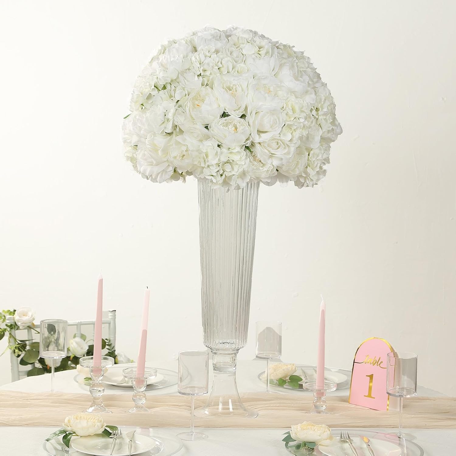 Efavormart 20 inch Ivory Pre-Arranged Artificial Rose Flower Ball, Large High-Density Silk Rose Centerpiece Arrangement for Classic Wedding Staging and Floor Vases