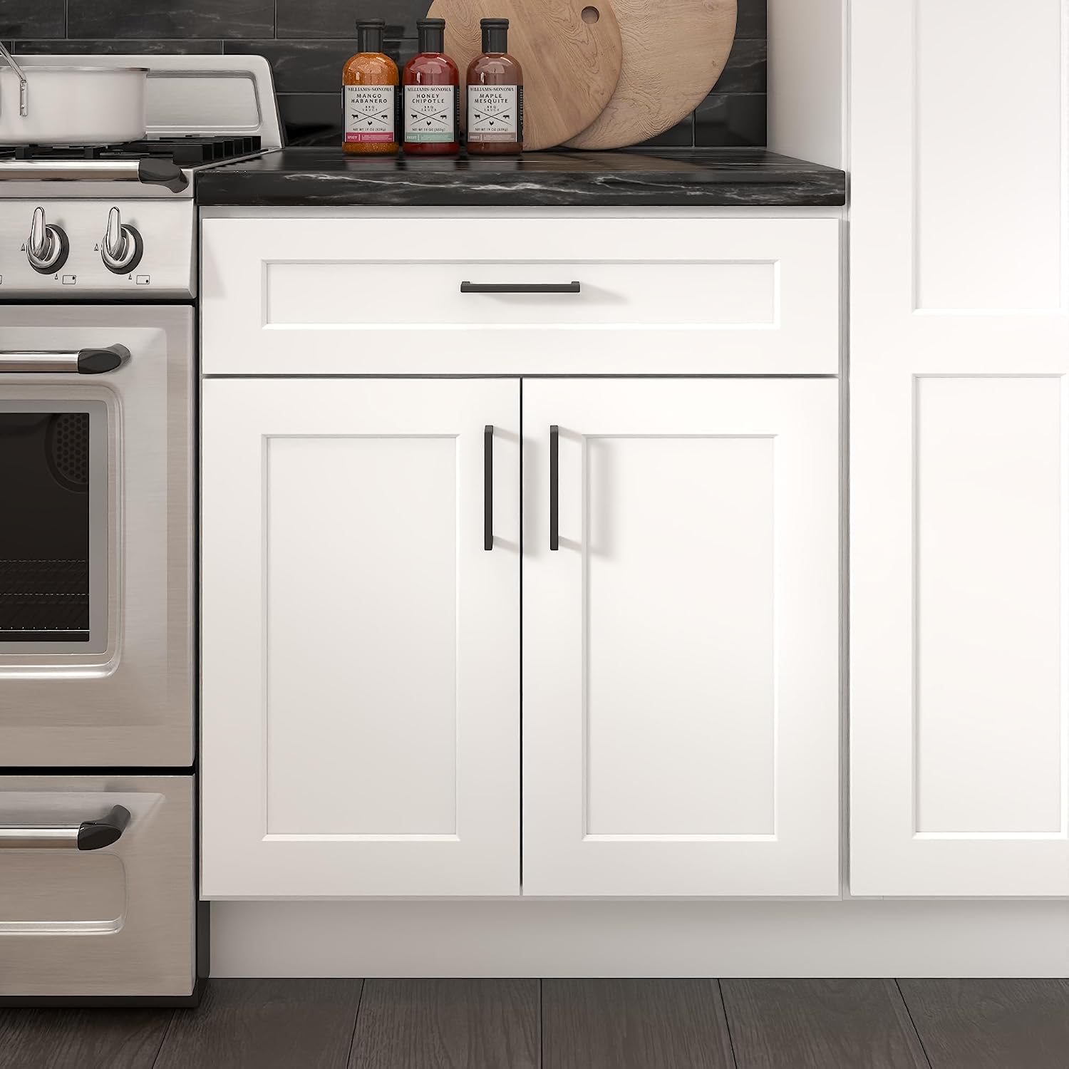 Furinno Shaker Drawer Base Kitchen Cabinet with 2-Doors, Ready to Assemble, 24 D x 27 W x 34.5 H, White