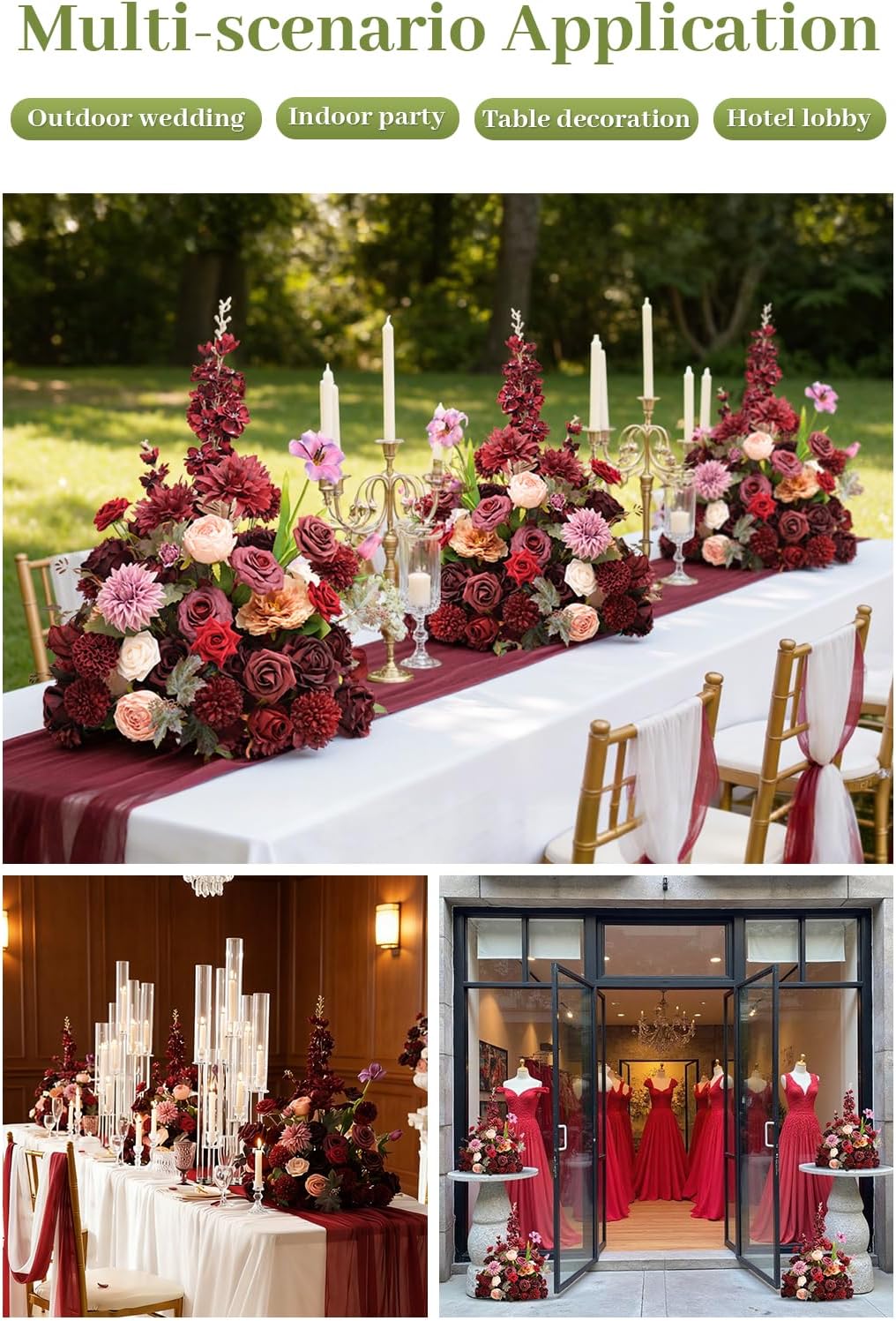 2pcs 19inch Burgundy Wine Red Free Standing Flowers Ball Bouquet Artificial Rose Arrangements Balls for Wedding Centerpieces Tables Chair Aisle Runner Flowers Decorations