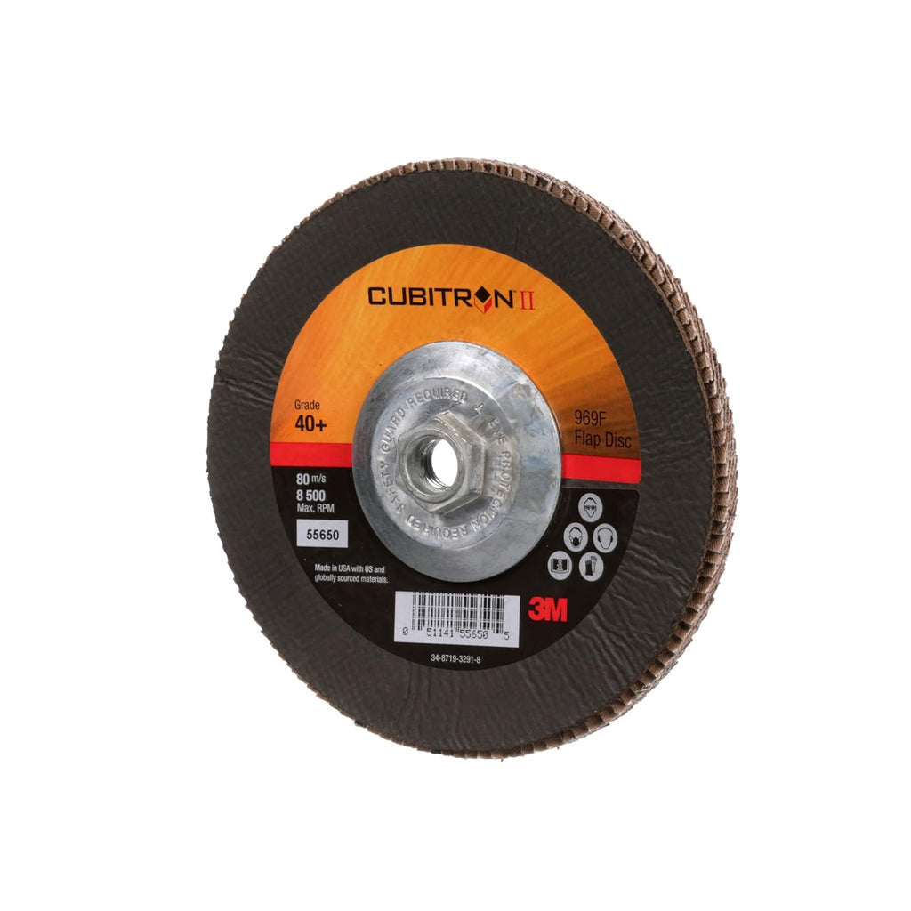 3M Cubitron II Flap Disc 967A, 40+, T29 Quick Change, 7 in x 5/8'-11, Giant, Pack of 5, Medium Pressure Applications, Light Deburring, Scale Removal, Oxide Removal, Surface Prep