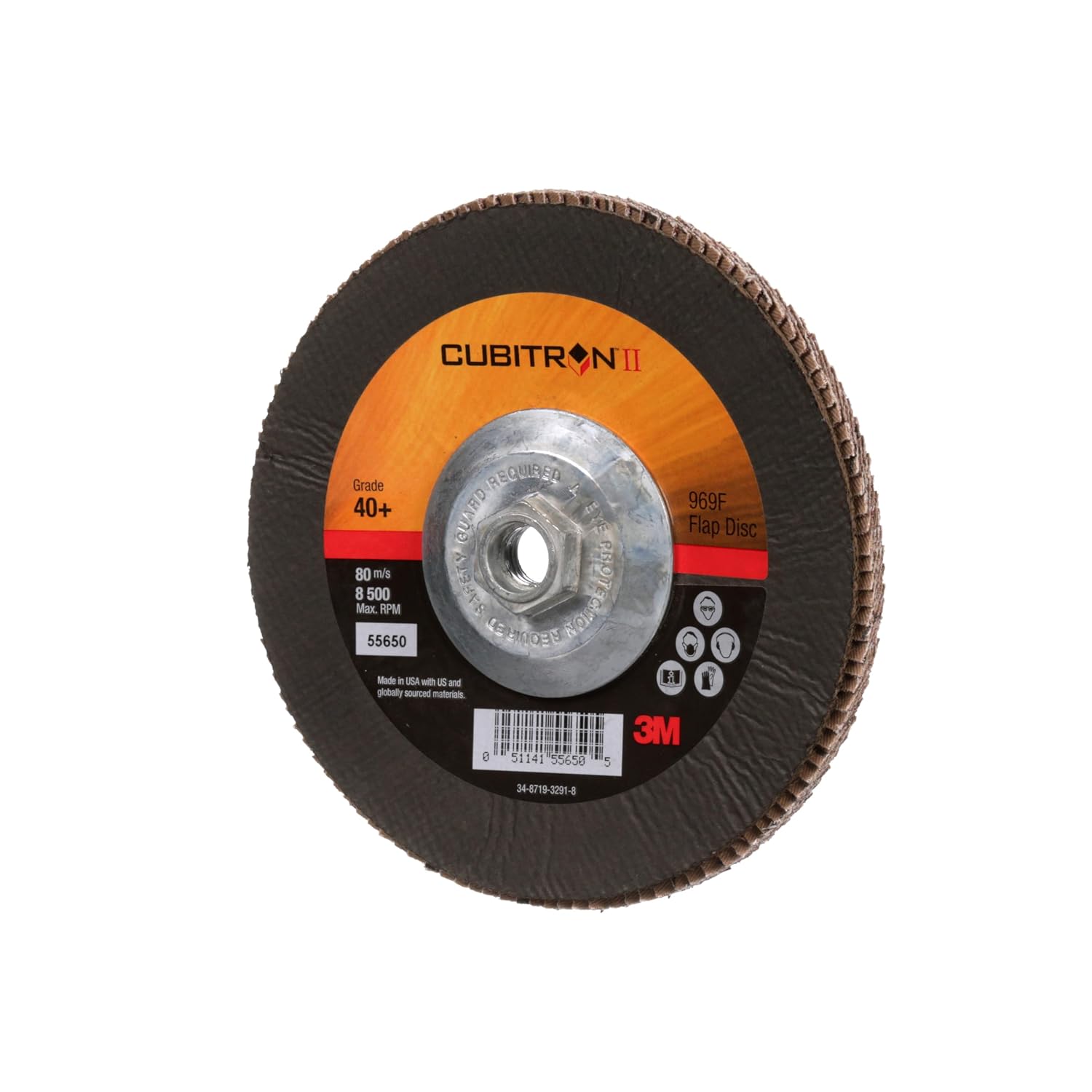 3M Cubitron II Flap Disc 967A, 40+, T29 Quick Change, 7 in x 5/8'-11, Giant, Pack of 5, Medium Pressure Applications, Light Deburring, Scale Removal, Oxide Removal, Surface Prep