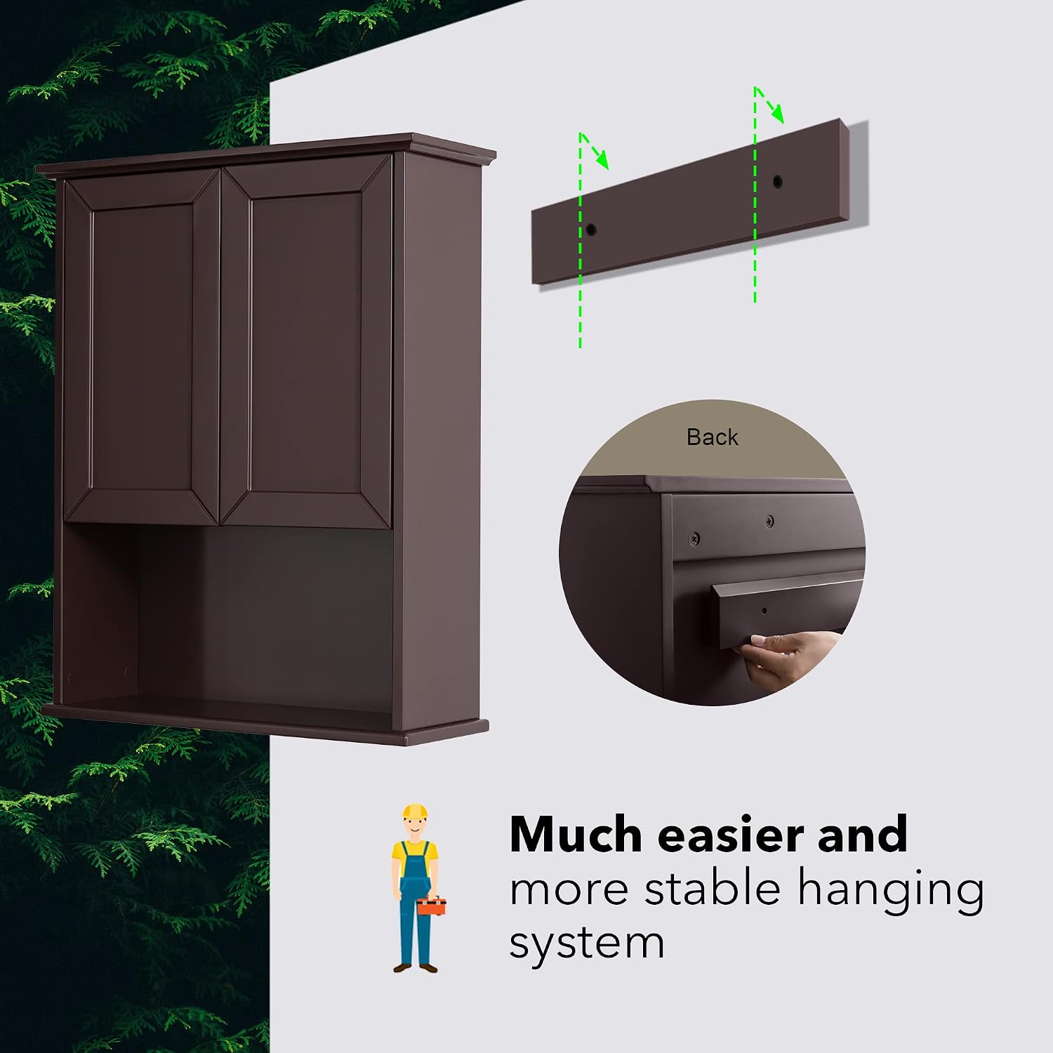 Dark Brown Bathroom Wall Cabinet Mounted Wooden Medicine Cabinets Espresso Over Toilet Storage Cabinet, 23x29 Inch Hanging Bathroom Wall Cabinet with 2 Doors & Adjustable Shelf, Soft Hinge
