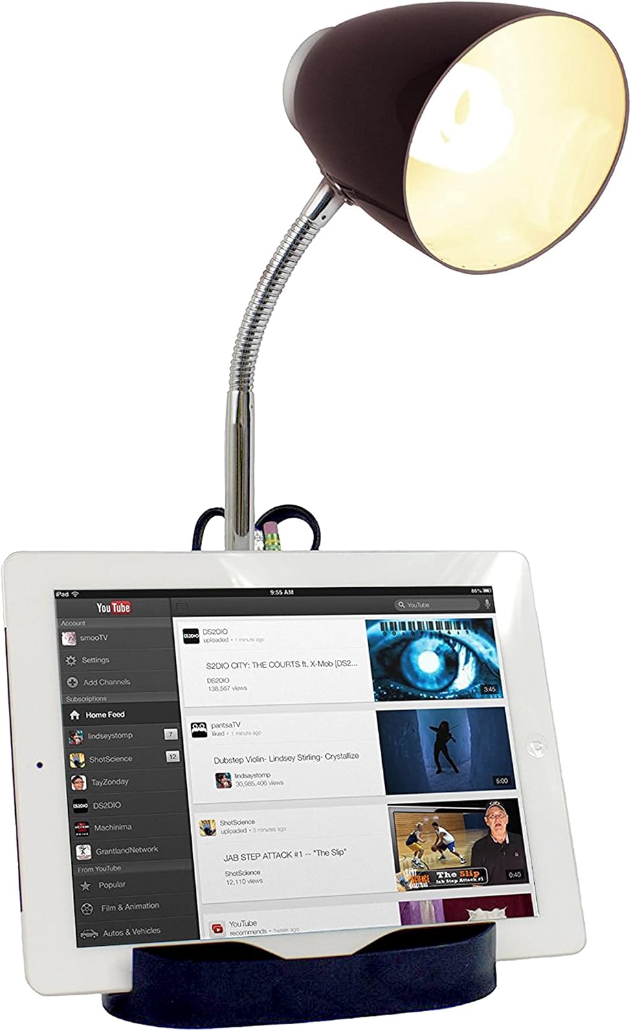 Simple Designs LD1002-BLK Gooseneck Organizer Desk Lamp with iPad Tablet Stand Book Holder, Black (Pack of 6)