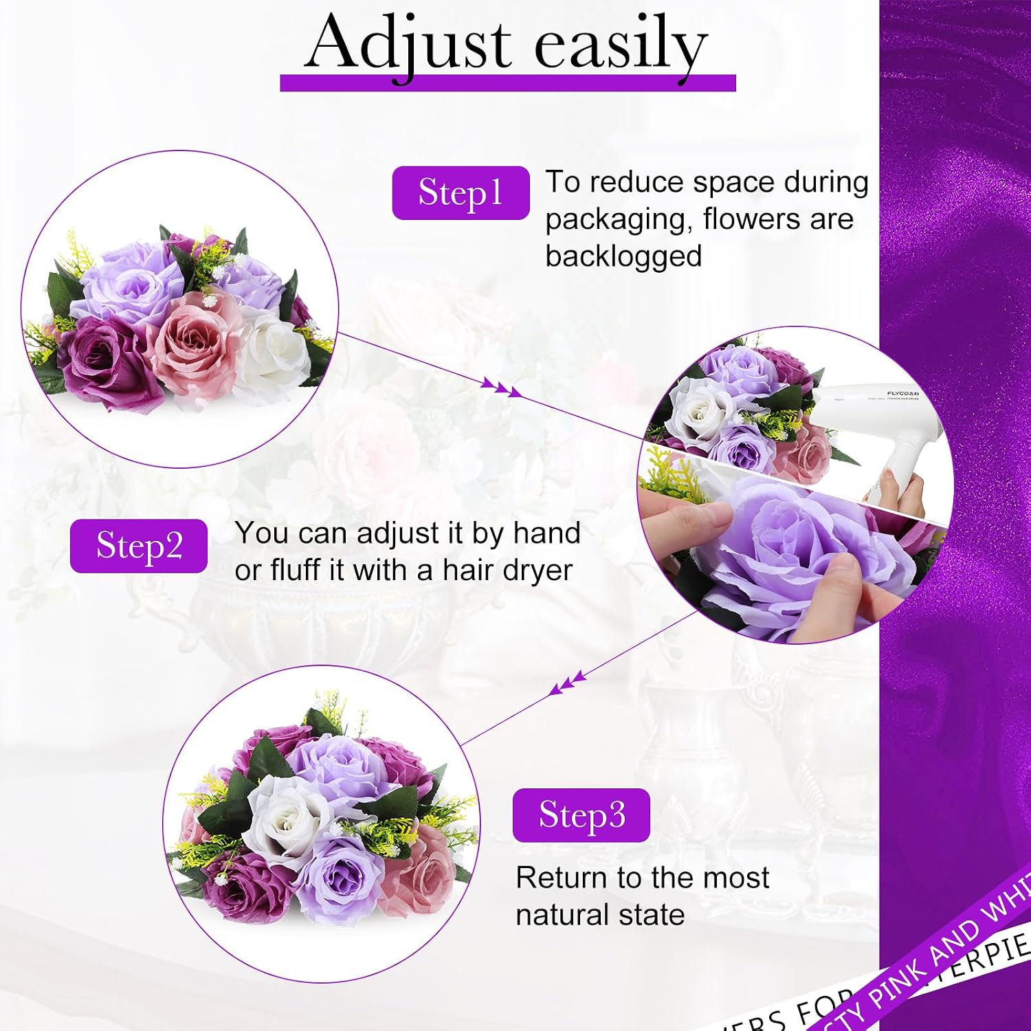 Hotop 24 Pcs Artificial Rose Flower Balls for Centerpieces, Silk Roses Kissing Balls Romantic Faux Floral Arrangements for Engagement Wedding Home Decor (Fantasy Violet)