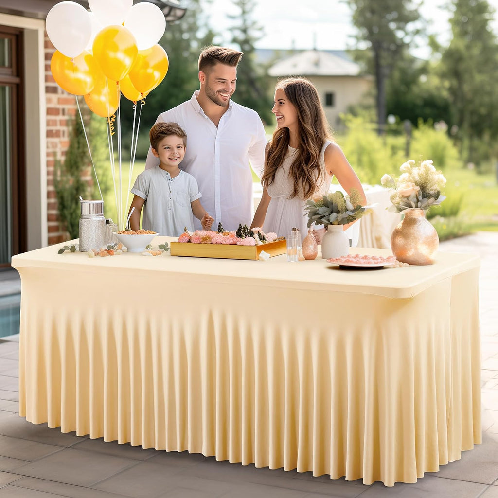 Shillance 6 Packs Champagne Spandex Tableclothes for 8 Foot Rectangle Table, Spandex Table Covers 8FT Stretch Table Skirts Wrinkle Free Fitted Table Cloth for Event, Wedding, Banquet & Parties