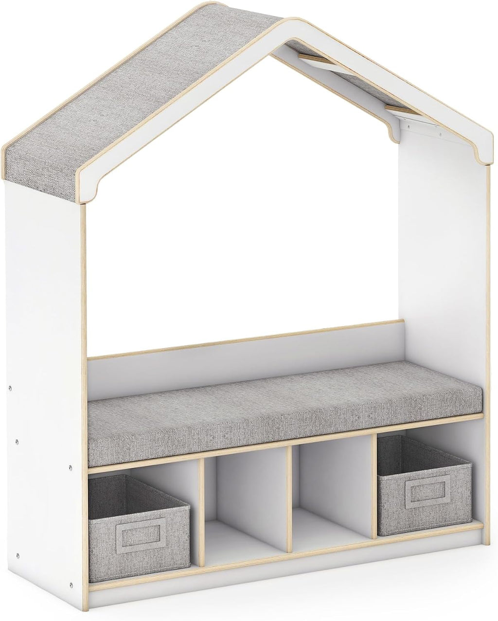 Guidecraft EdQ Kids' Reading Nook - White: Wooden Reading Bench Bookshelf Organizer with Storage Cubbies and Bins for Books | Classroom and Playroom Furniture