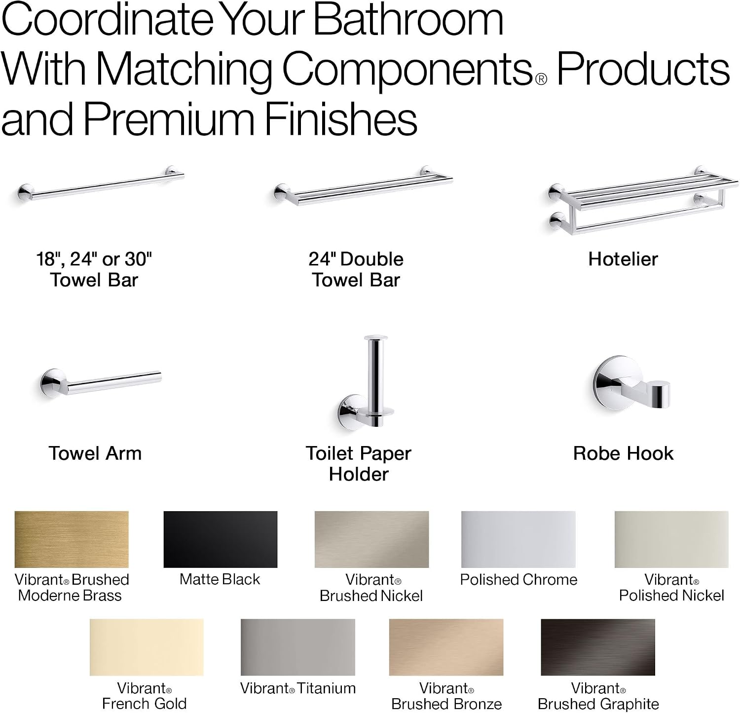 Kohler 78374-BL Components® 30' Towel bar, Matte Black