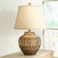 360 Lighting Buckhead Modern Accent Table Lamp with Dimmer and USB Charging Port 22' High Warm Bronze Tapered Drum Shade Decor for Living Room Desk Bedroom House Bedside Nightstand Home Office