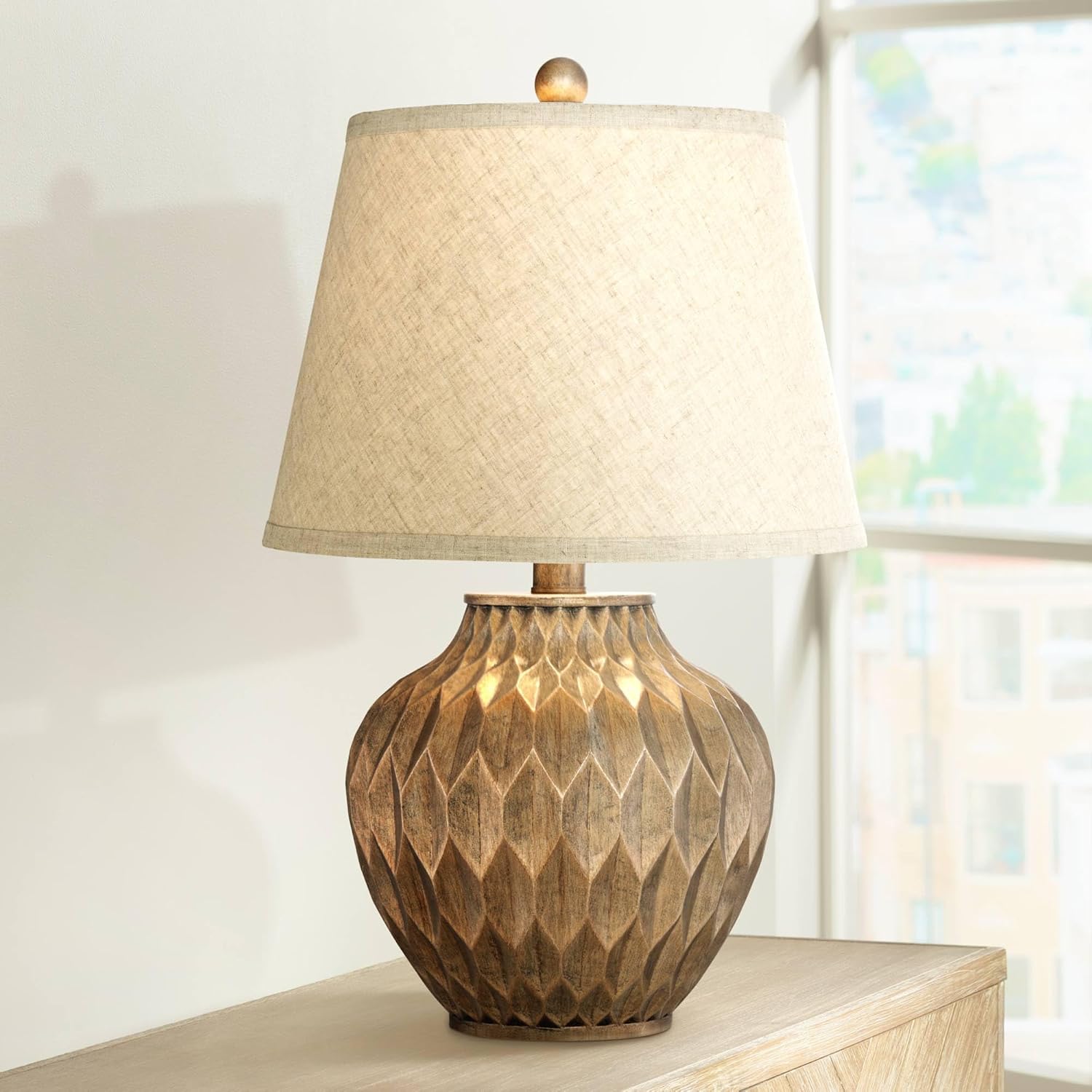 360 Lighting Buckhead Modern Accent Table Lamp with Dimmer and USB Charging Port 22' High Warm Bronze Tapered Drum Shade Decor for Living Room Desk Bedroom House Bedside Nightstand Home Office