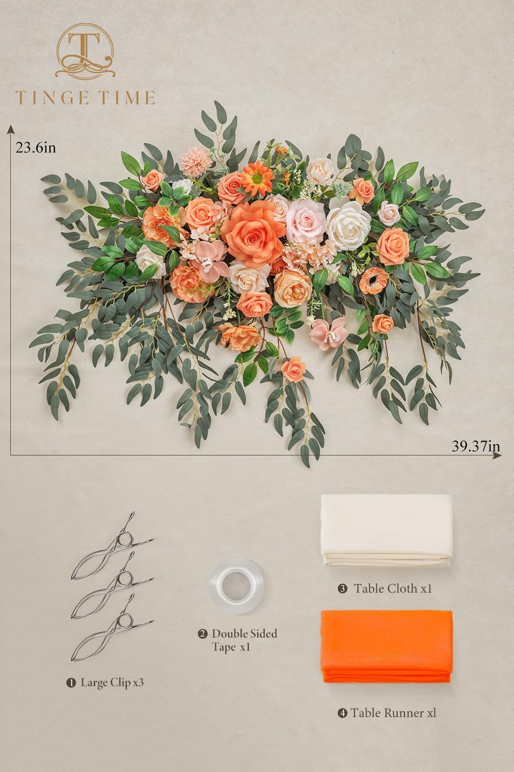 TINGE TIME Artificial Sweetheart Flower Swag with Table Cloth and Table Runner, Pack of 3 Floral Arrangement for Wedding Sweetheart Table Centerpiece Decoration (CoralPink&Champagne)